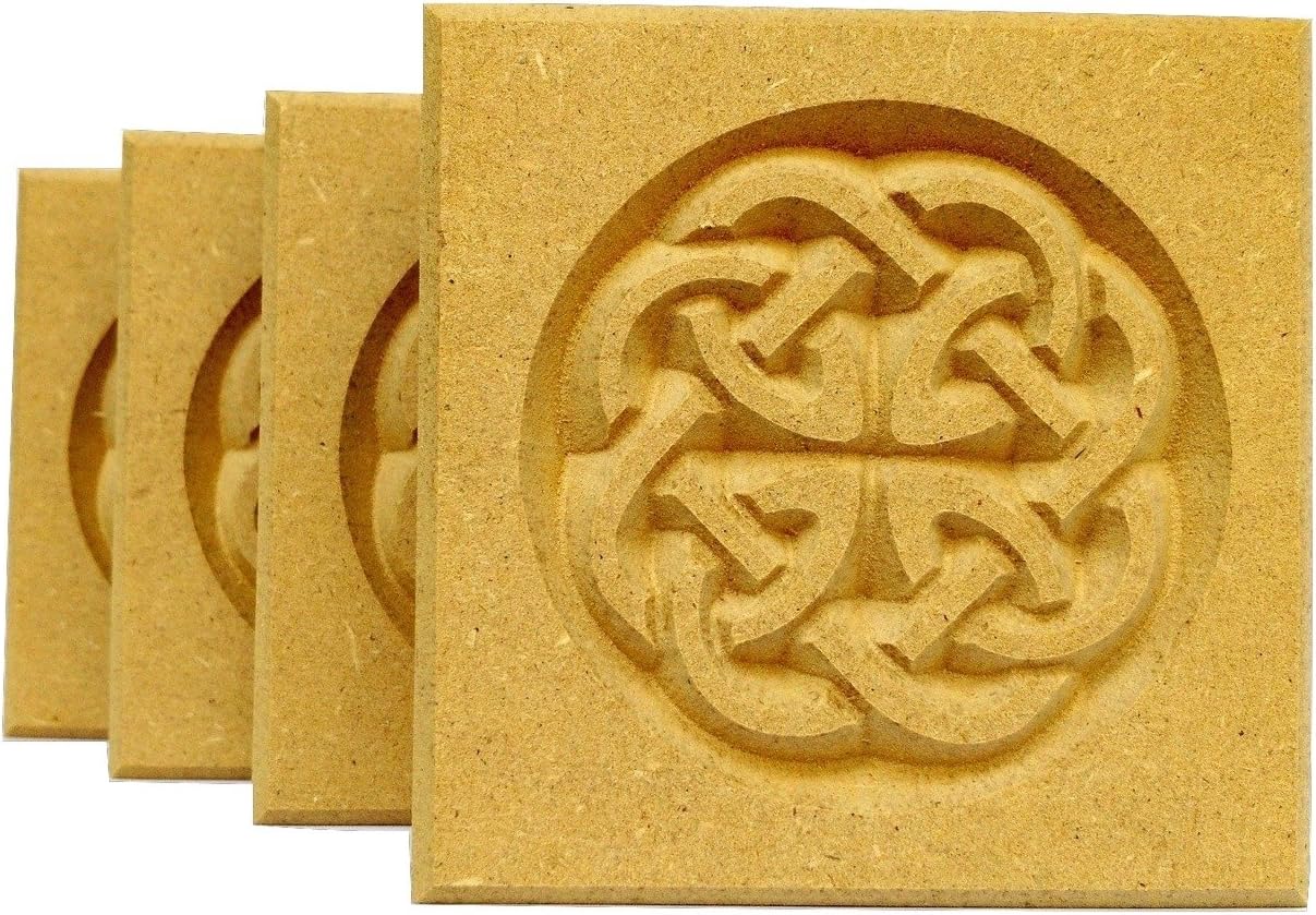 Set of 4: Carved Celtic"Dara" Knot Rosette Blocks, Made in USA (3"x3" MDF (Paint Grade))