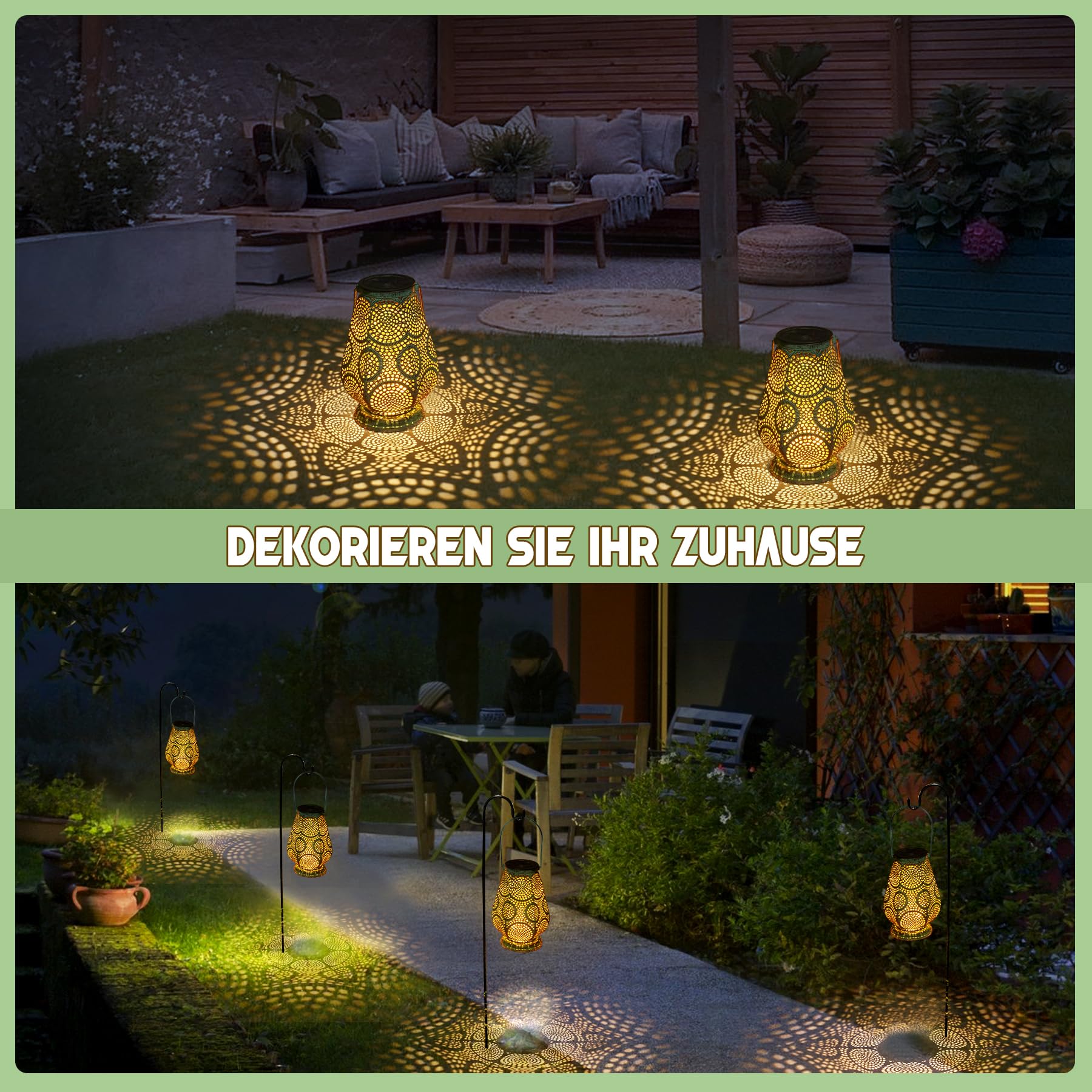 JOYCREATOR Lanterna solare per esterni, in metallo, per esterni, impermeabile, IP65, per esterni, da appendere, per balcone, prato, cortile, regali di campeggio (turchese/piccolo)