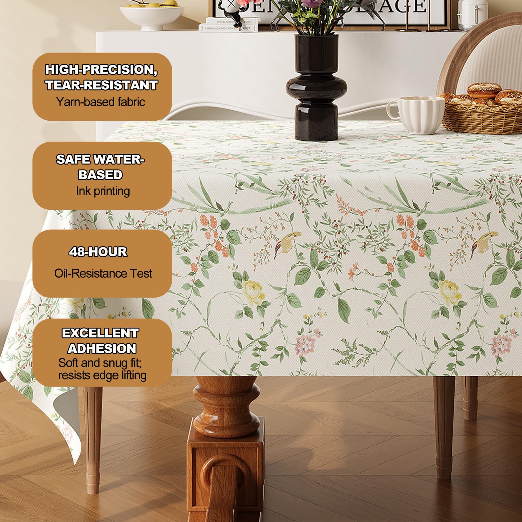 Tovaglia Plastificata Rettangolare Antimacchia Facile da Pulire | Elegante Copritavolo In Plastica 6 Posti Soggiorno e Cucina, Tovaglia in Tela Cerata PVC Con Bordino