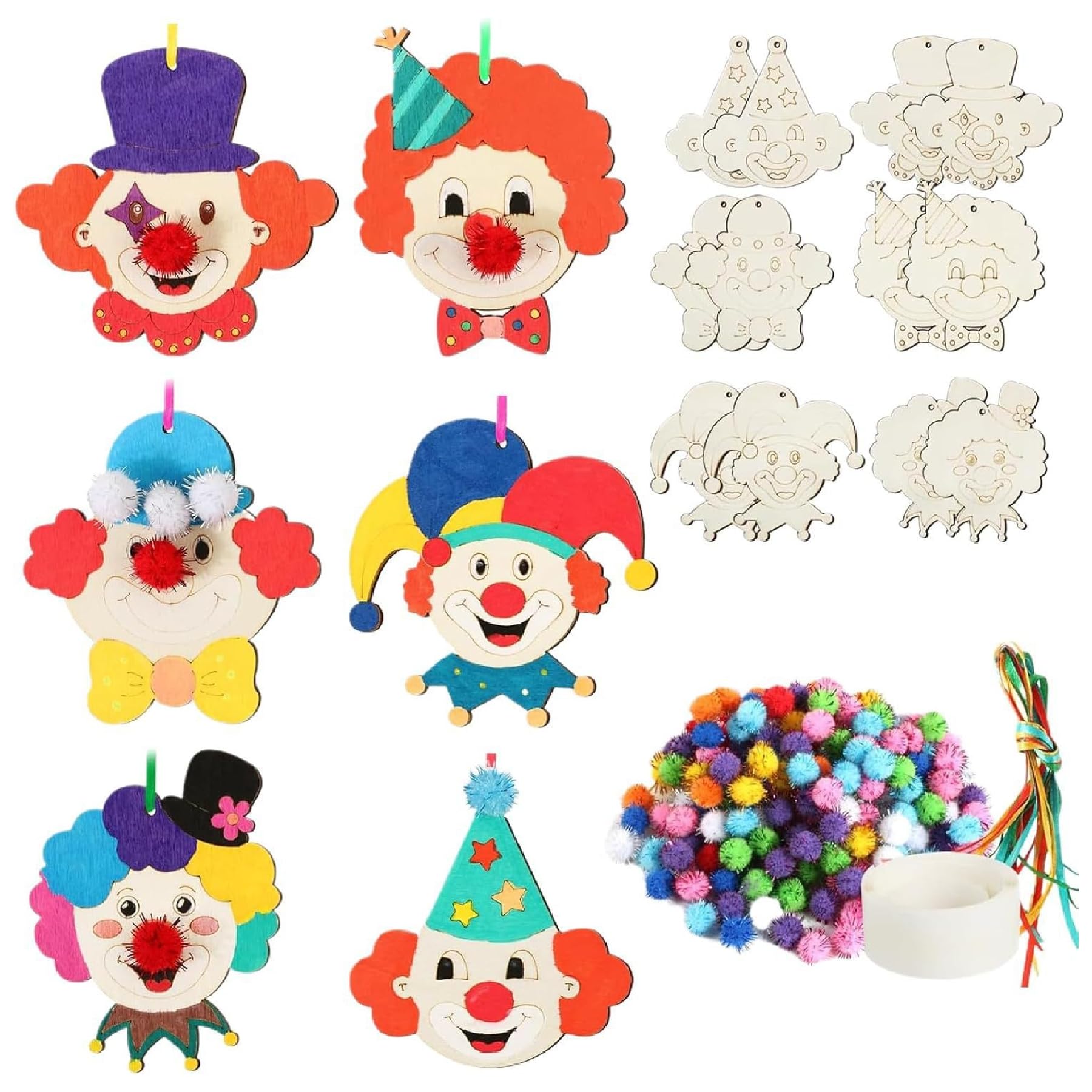 Ensemble de Bricolage Clown 12 Pièces Décoration Faite à la Main Thème Cirque Kit Pâques Enfant Activité Manuelle