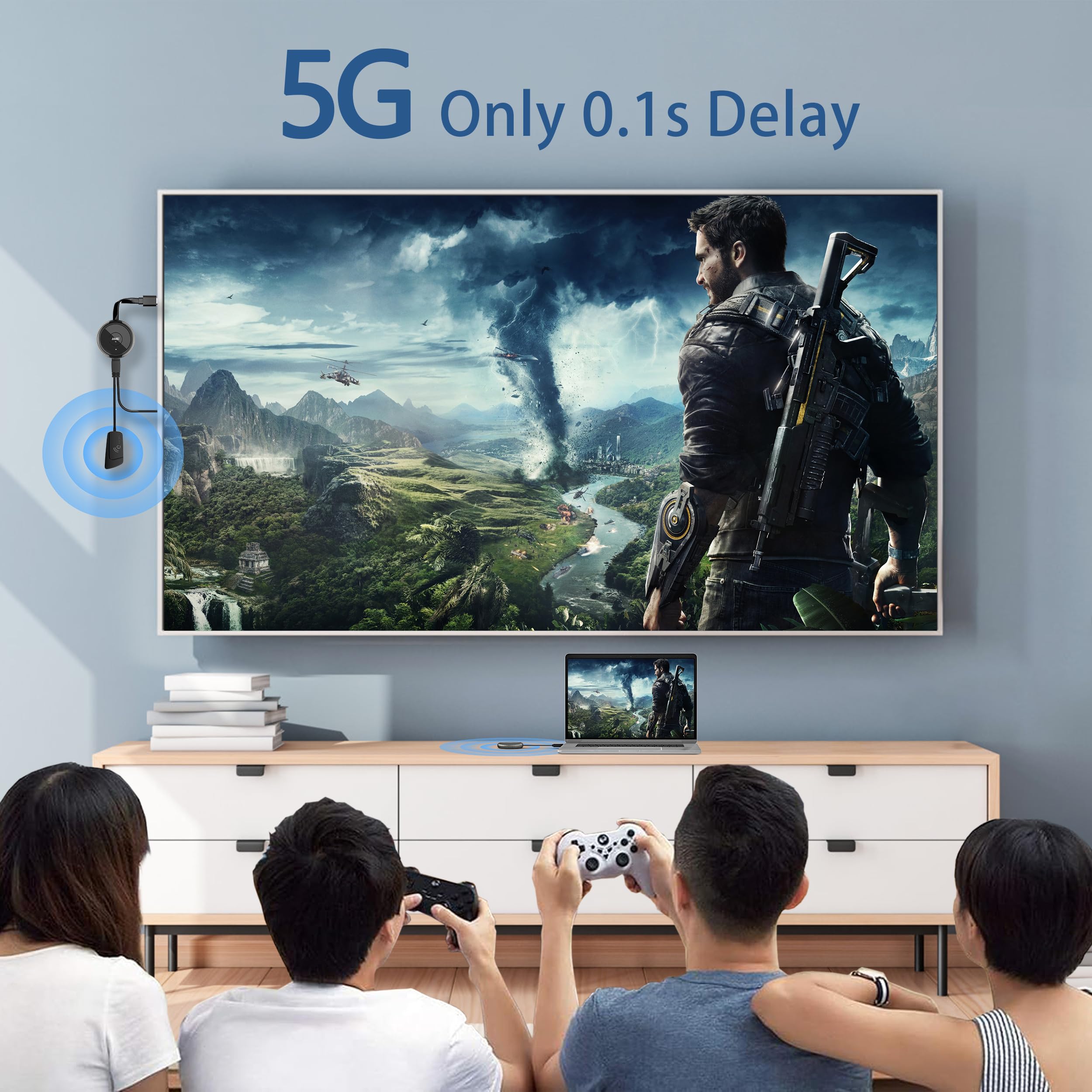 HDMI sans Fil 4k, Émetteur et Récepteur sans Fil HDMI 5.8G, 165FT/50M Wireless HDMI Extendeur Pas de Retard Streaming Vidéo et Audio pour TV Box/Laptop/Caméra vers TV/Projecteur/Monitor