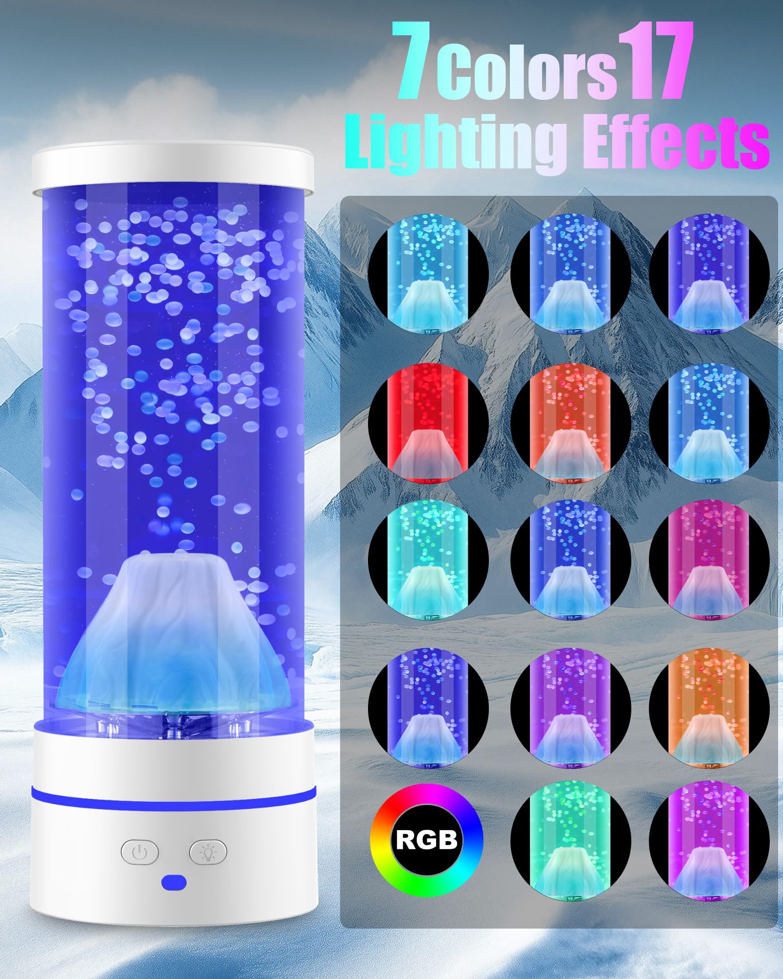 DoXtreme Lampada Montagna Innevata LED 29x10.5cm con Effetto Cascata, 17 Colori + 4 Modalità, Telecomando RF 15m - Lampada Atmosfera Neve per Camera, Ufficio, Regalo Bambini e Natale