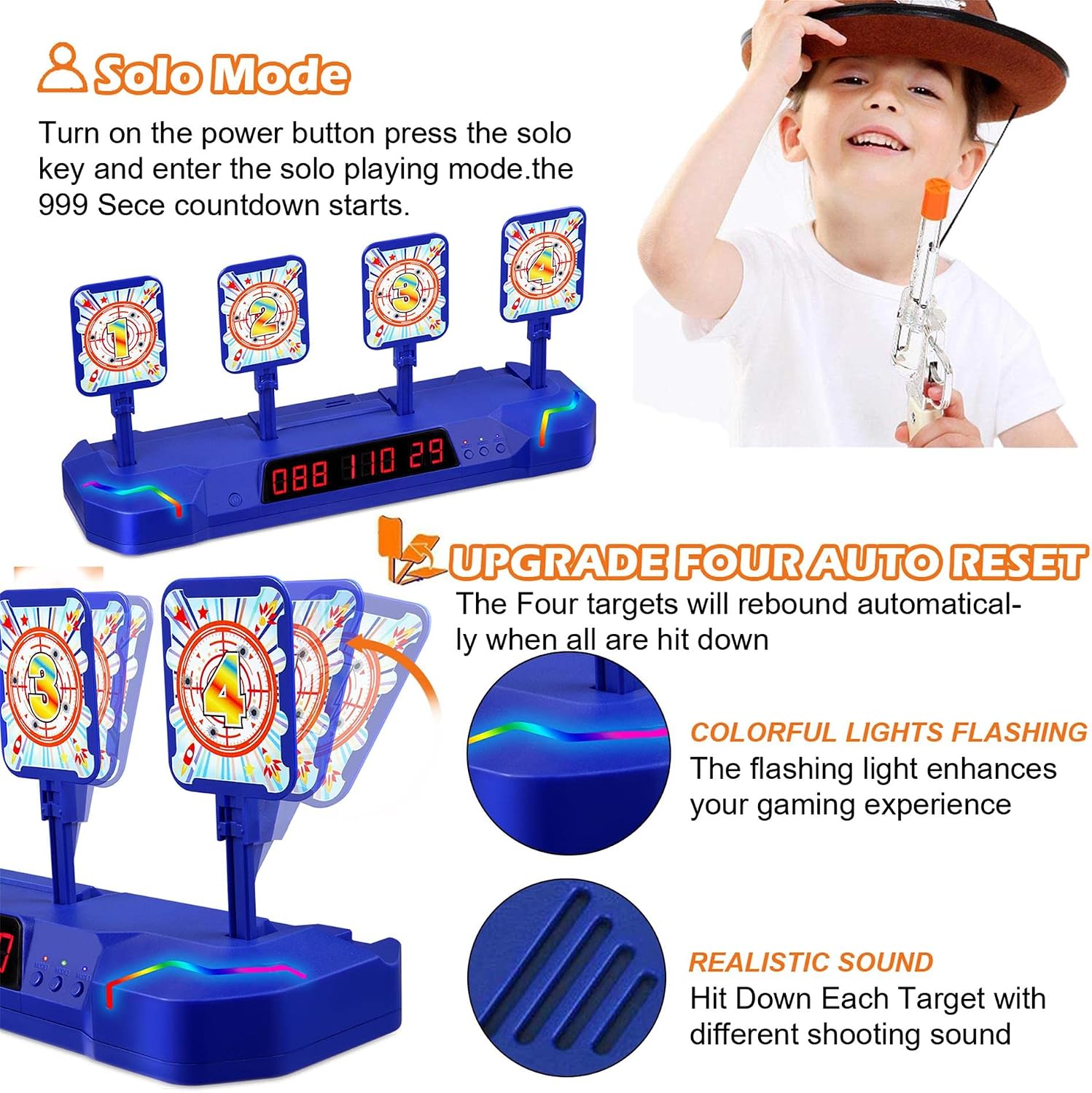 SWEMNED Digital Shooting Targets for Nerf Guns Practice Toy, Electronic Scoring 4 Targets Auto Reset, Ideal Christmas Fun Cool Gifts Toys for Age 5,6,7,8,9,10,11,12+ Year Old Kids /Boys /Girls