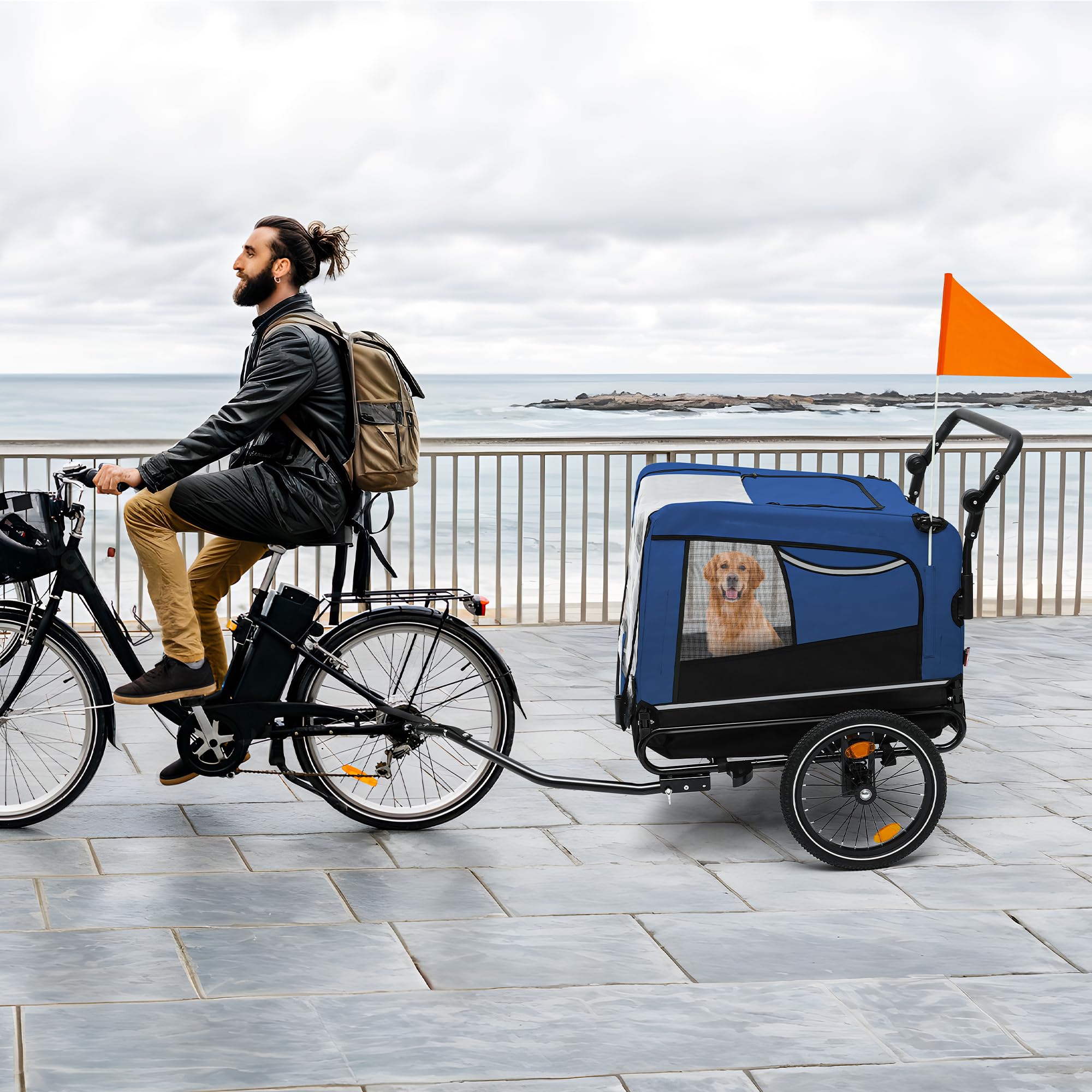 YITAHOME 2-in-1 Dog Bike Trailer with 360° Rotatable & Removable Front Wheel, Dog Stroller 600D Oxford Canvas, Dog Trailer for Bicycle, 40kg MAX Reflectors & Safety Leash, Easy Transport