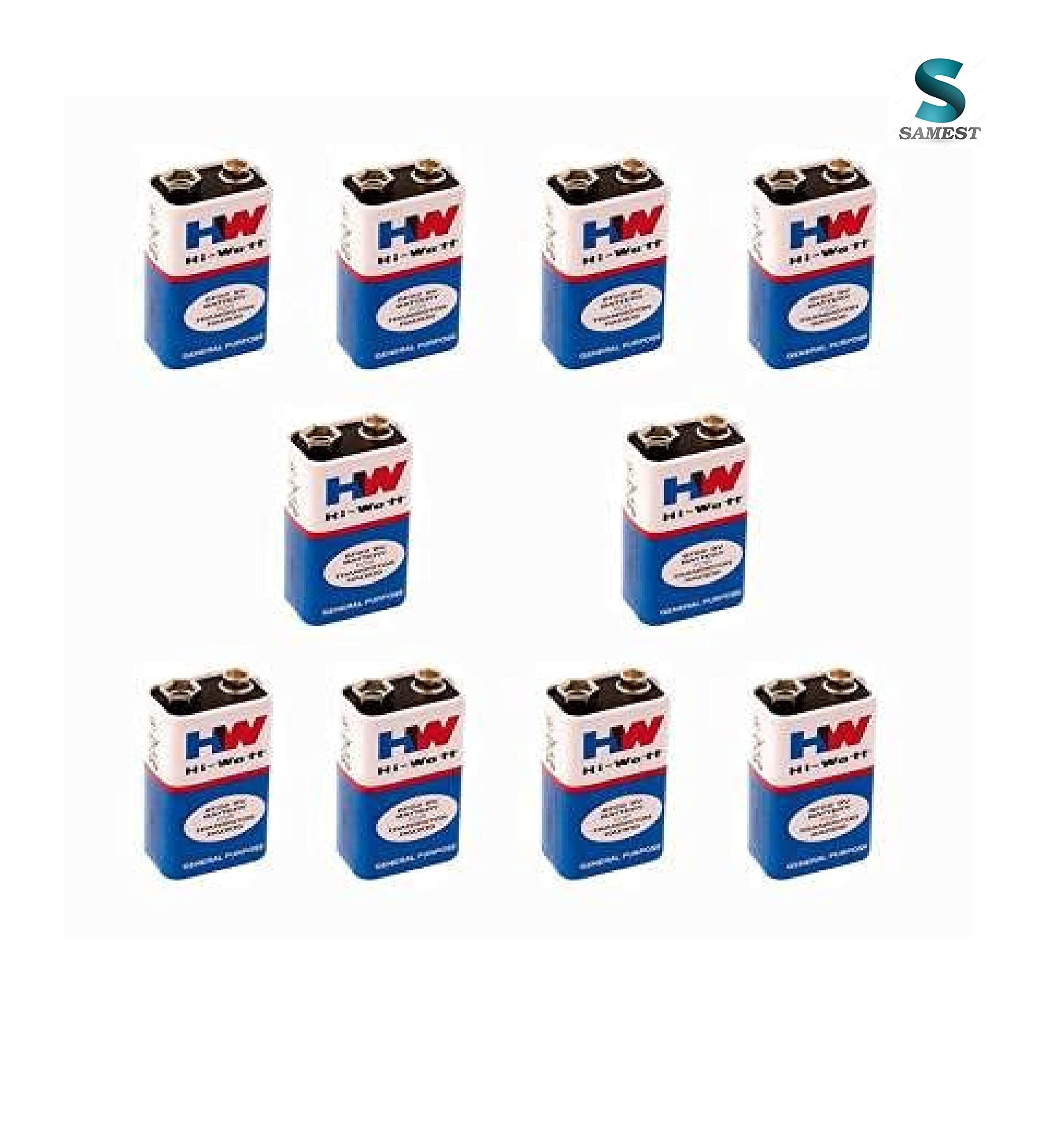 Samest 9 Volts HW Battery, HI-WATT 100% 9V Long Life Battery (Pack of 10)