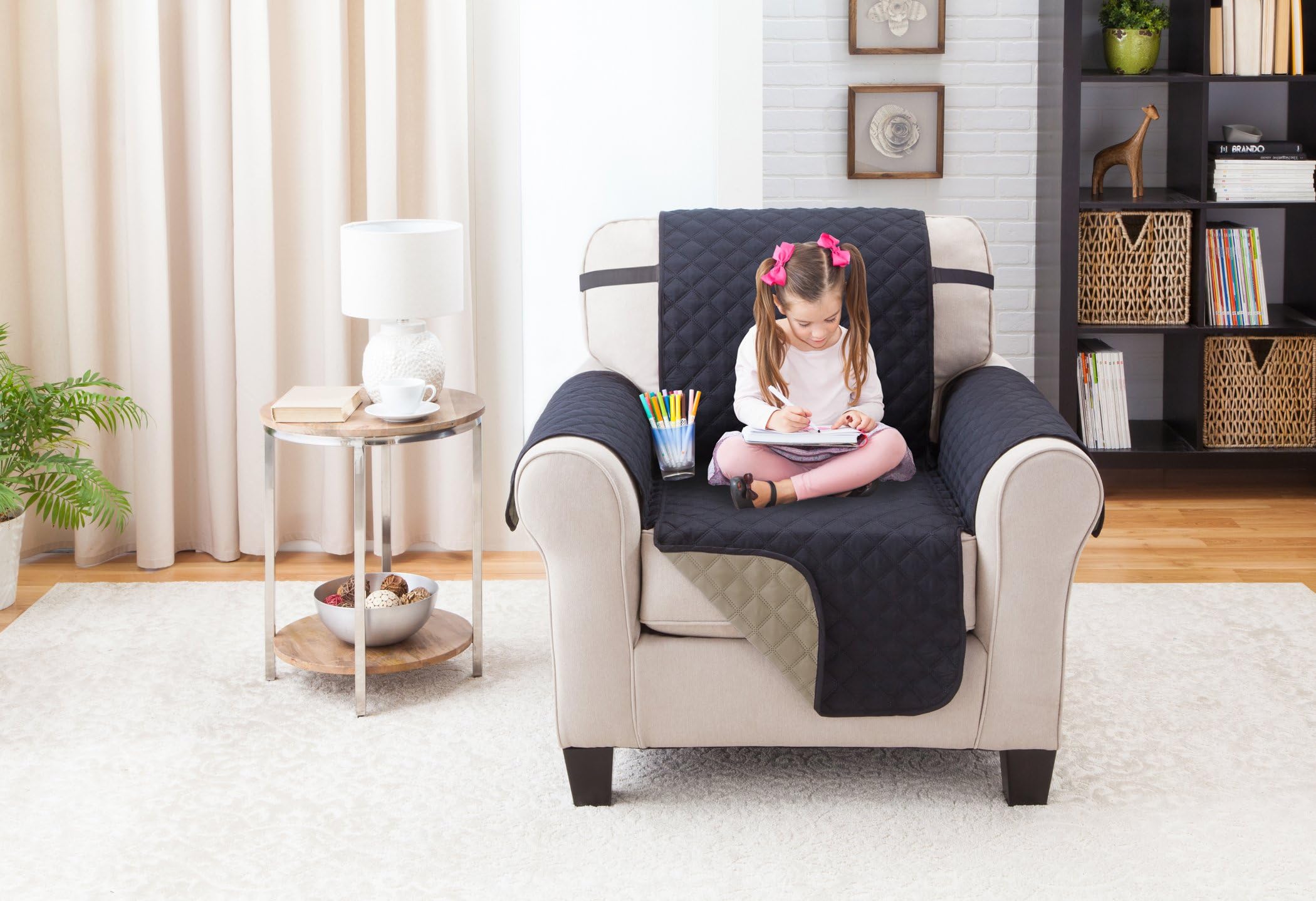 Elaine Karen Deluxe Reversible Chair Furniture Protector, Black/Taupe