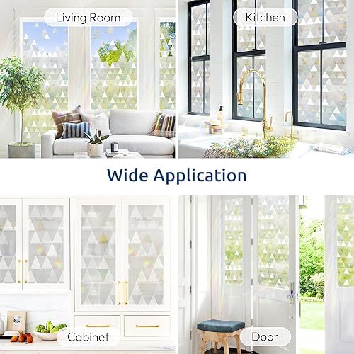 Miniatura 7 de rabbitgoo Película de privacidad para ventana, diseño de arco iris, vinilo decorativo 3D, película no adhesiva, bloqueo solar y UV, para el hogar,