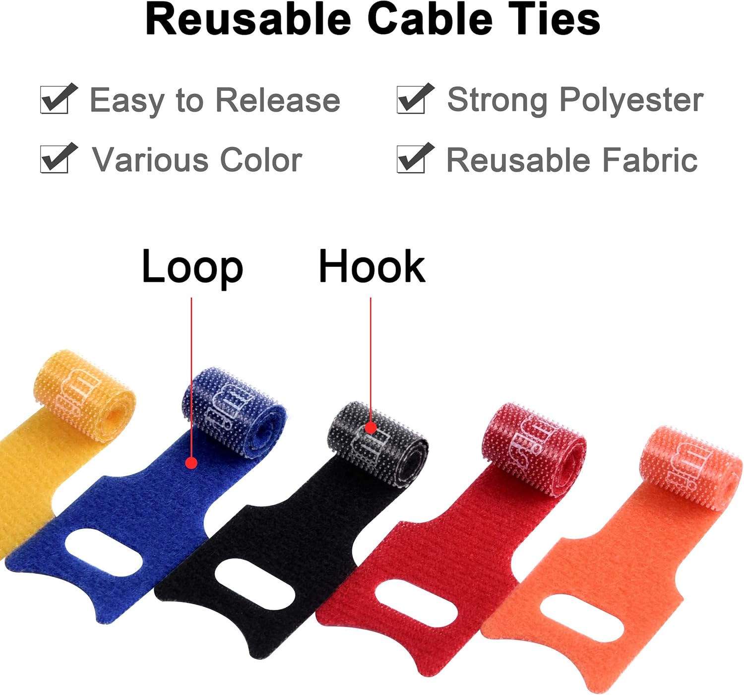 50 Pack 4 Inches Hook and Loop Cable Ties, Self-gripping Fastening Cord Strap by Wisdompro - Reusable, Durable Functional Ties to Keep Your Home, Office, Workspace from Tangled Messes of Cords