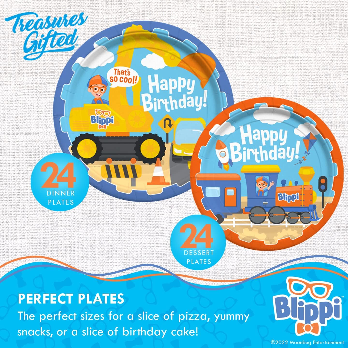 Treasures Gifted Officially Licensed Blippi Birthday Party Supplies Vehicle - Serves 24 Guests - Complete Set Blippi Party Supplies - Birthday Decorations - Dinnerware Set & More