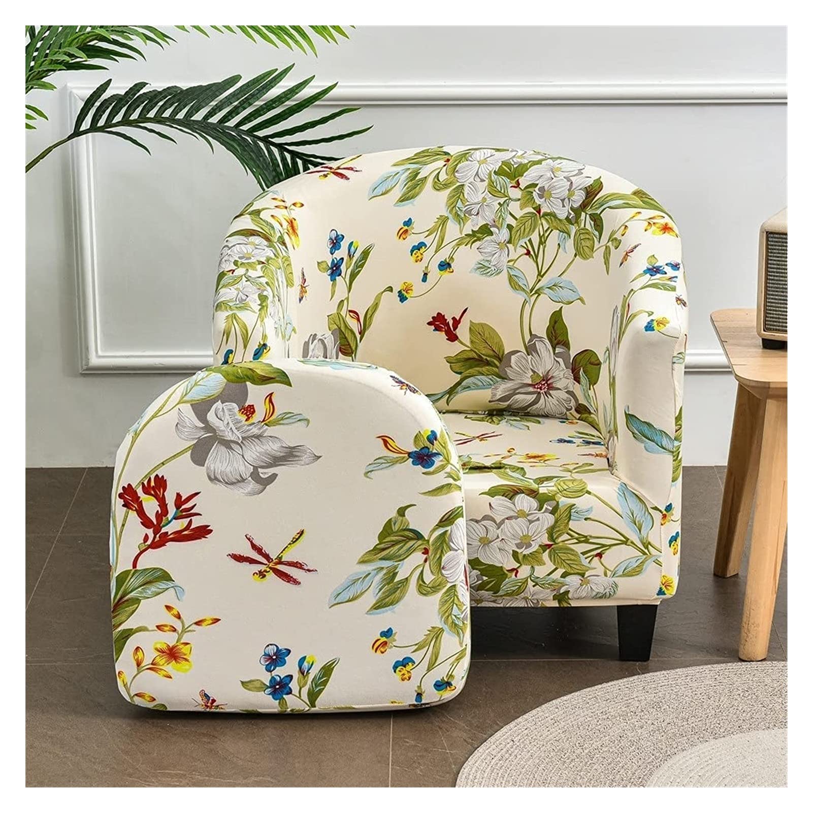 2 Pieces Club Chair Slipcover Printed Stretch Armchair Tub Round Barrel Swivel Chair Covers withc Cushion Cover Elastic Bottom Sofa Furniture Protector (Color : #13, Size : 2pcs)