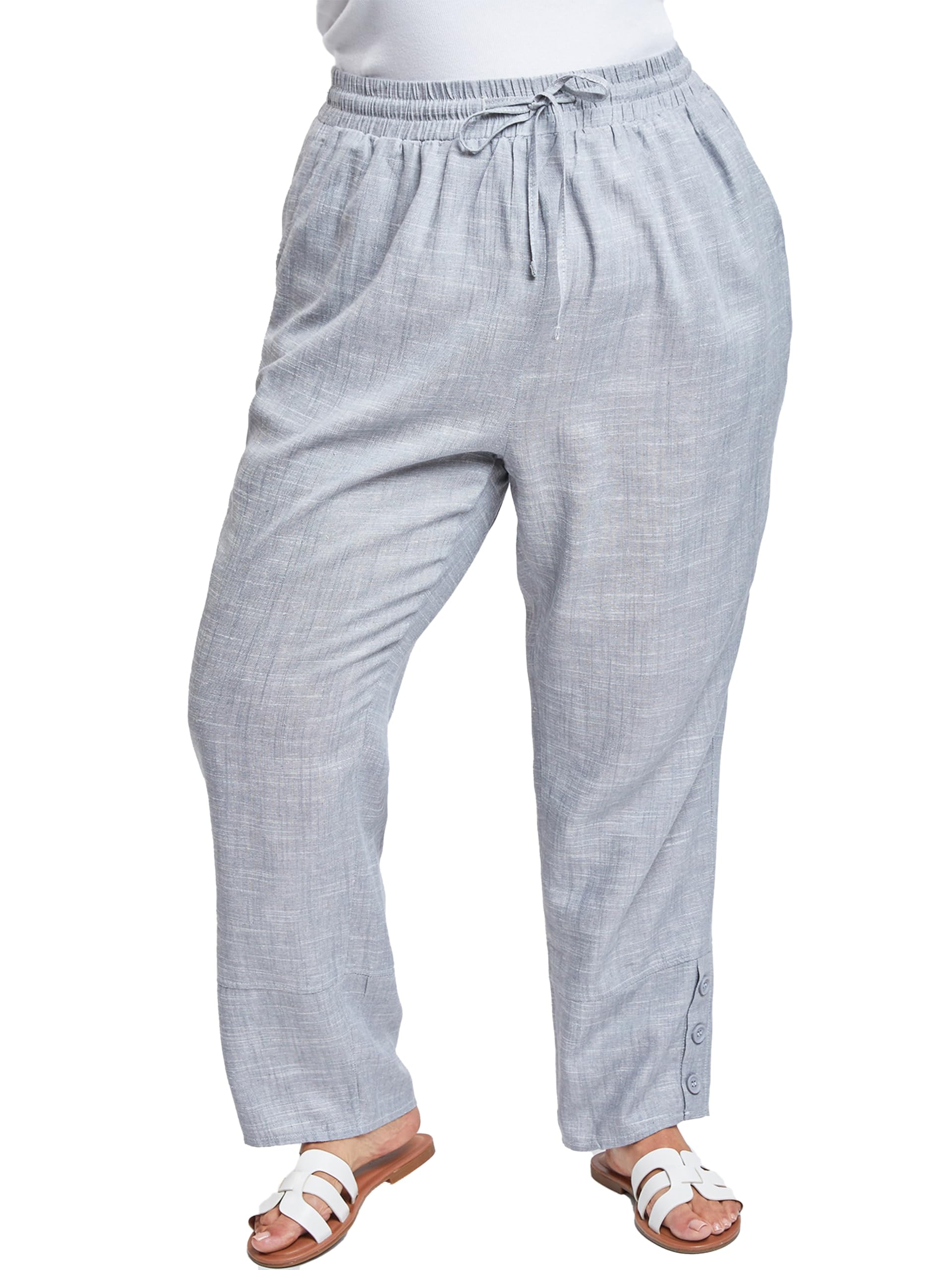 Royalty For Me Womens Women´s Plus Linen Button Hem Flood