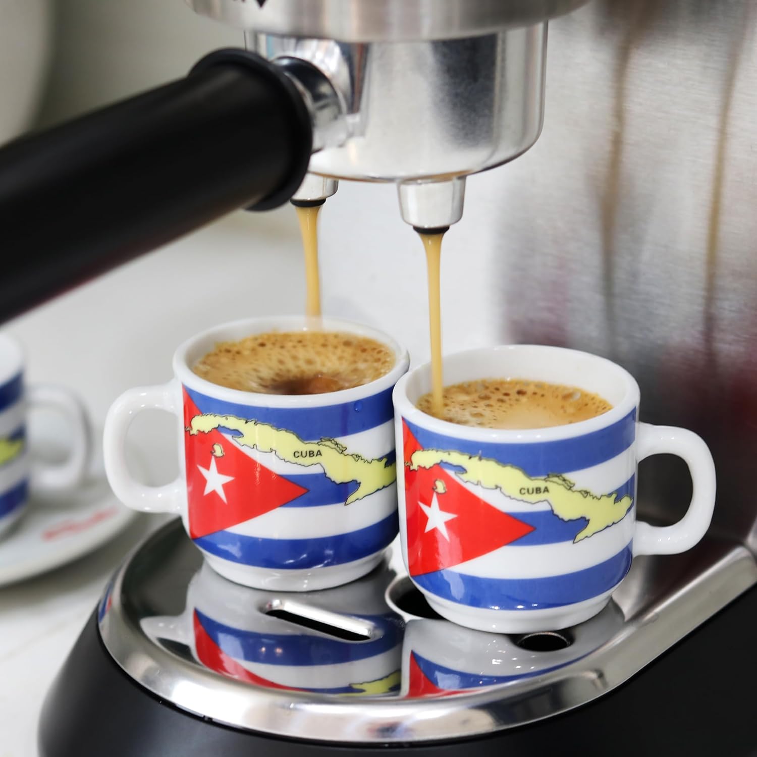 YSSER Cuban Flag Espresso Cup Set, 2.5 oz Cups with Saucers, 12 Piece Set