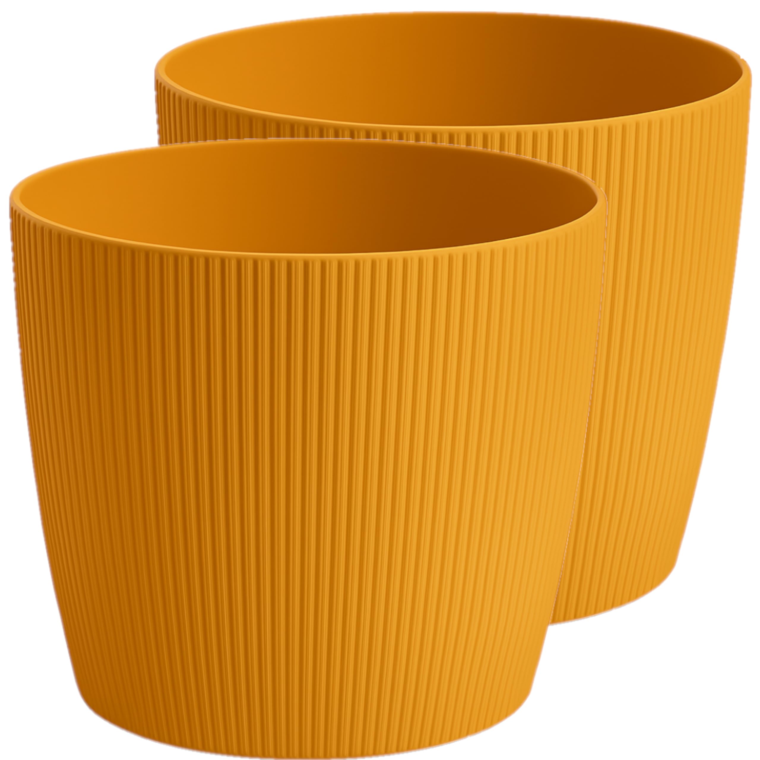 Home Garden Ornaments Mustard Modern Striped Plastic Plant Pots Indoor/Outdoor, 2 Pack, 15.5Cm (6.1 Inch) Round