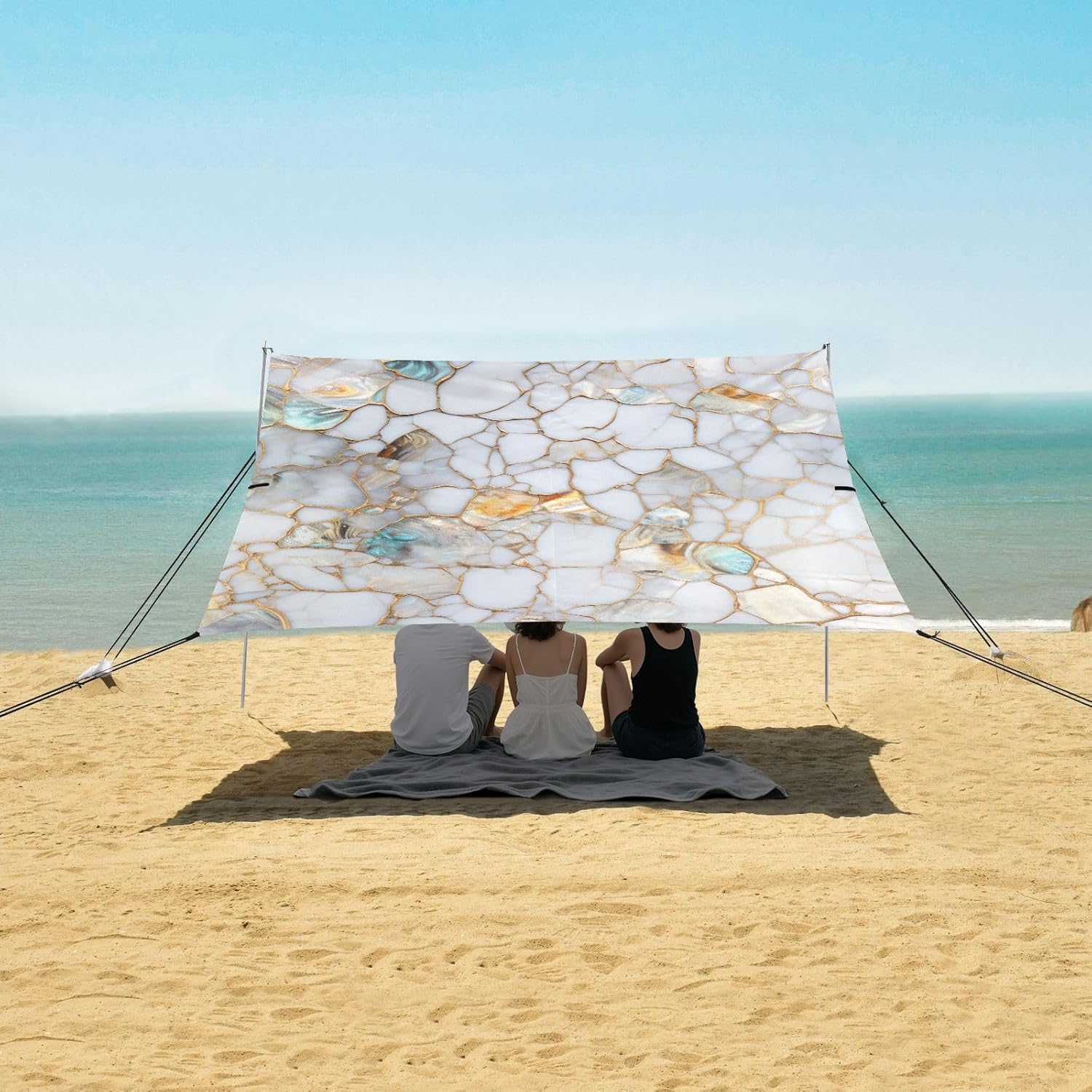 Marble Camping Sun Shelter, Beach Tent Portable Beach Sun Shade Outdoor Canopy for Camping Trips Fishing Picnic