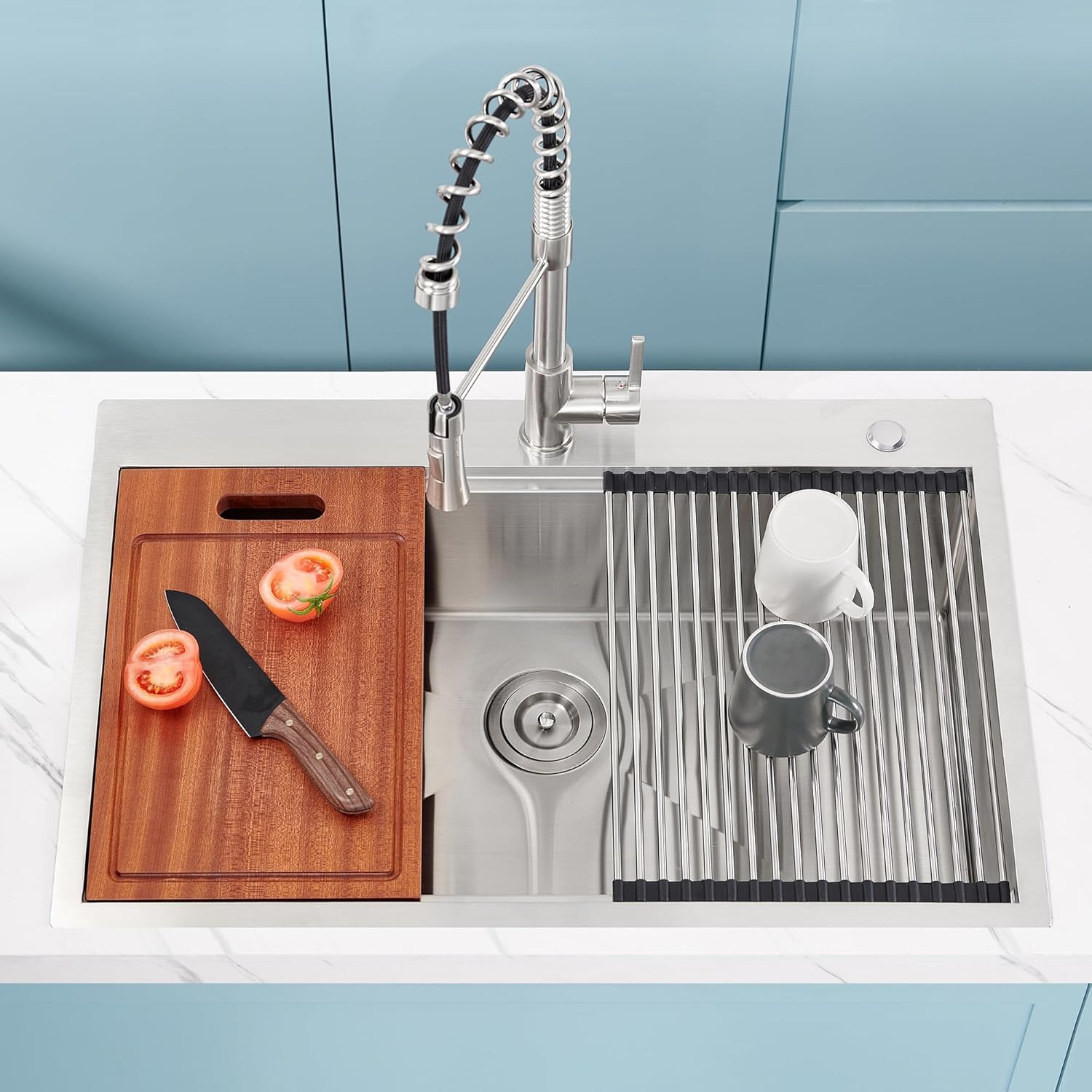 33 x 22 inch Drop In Kitchen Sink, HausinLuck SUS304 Stainless Steel Drop In Workstation Ledge Sinks Topmount Sink 18 Gauge, Handmade Over Counter Large Single Bowl Sink with Accessories (Pack of 5)