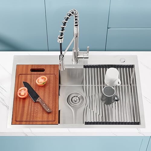 Miniatura 3 de Hausinluck Fregadero de cocina de 28 x 22 pulgadas, fregadero con estación de trabajo, fregadero de cocina de acero inoxidable de calibre 16 con