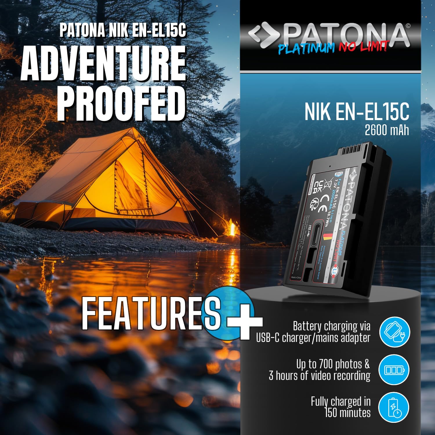 PATONA USB-C Protect Akumulator do Nikon EN-EL15c EN EL15b EL15 2600mAh