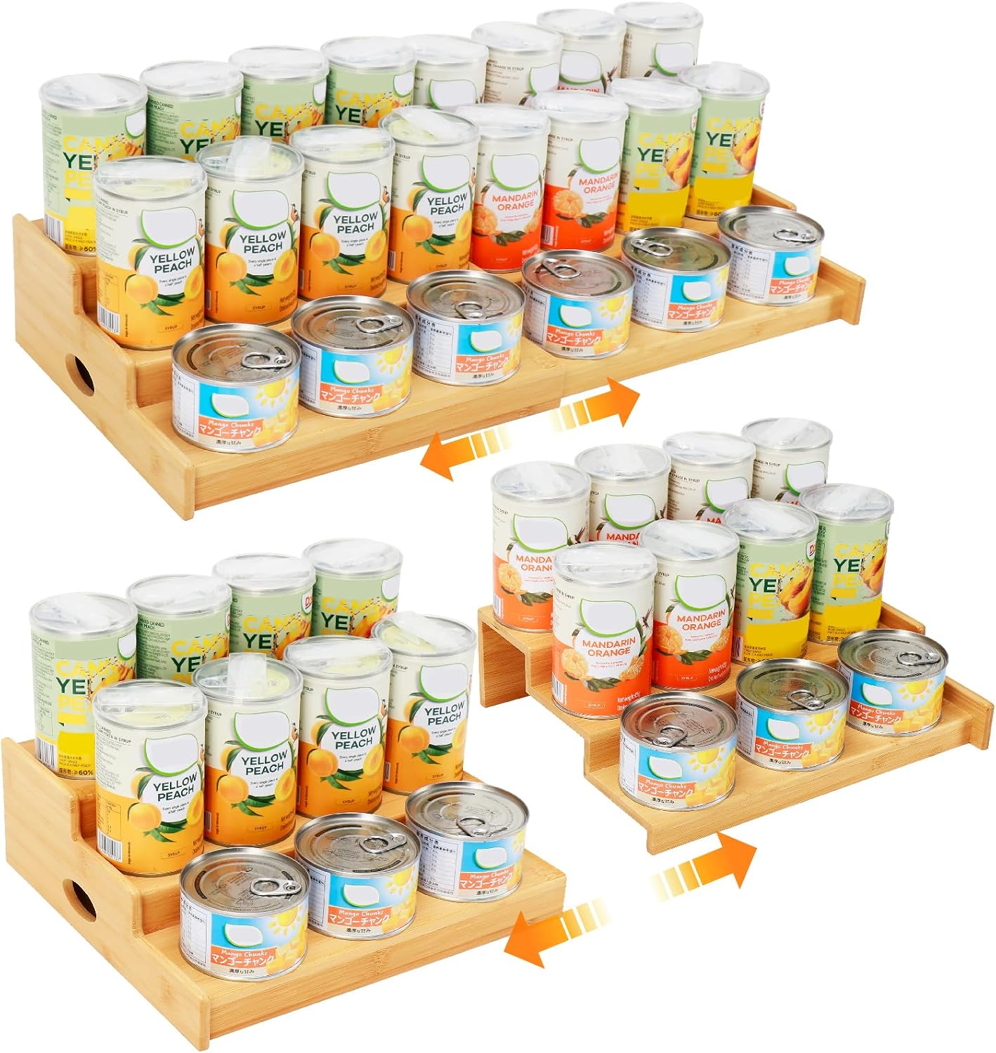 Expandable Can Rack Organizer for Pantry, 3 Tier Bamboo Adjustable Can Storage Holder, Soda Organizer Holds Up to 24 Cans, Canned goods Storage Display Shelf for Kitchen,Countertop, Cabinet