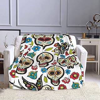 NISENASU Franela Manta para Cama Sofá Silla,Una Fiesta Tradicional en México. Calaveras, Cintas,Cálida,Cómoda Y Duradera 130X150CM