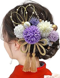 [JZOON] 成人式 髪飾り【12色展開】 ピンポンマム 紐 ドライフラワー 七五三 浴衣 袴 着物 飾り 振袖 和装 卒業式 結婚式 水引 かすみ草 造花 手作りかわいい 白 F3710