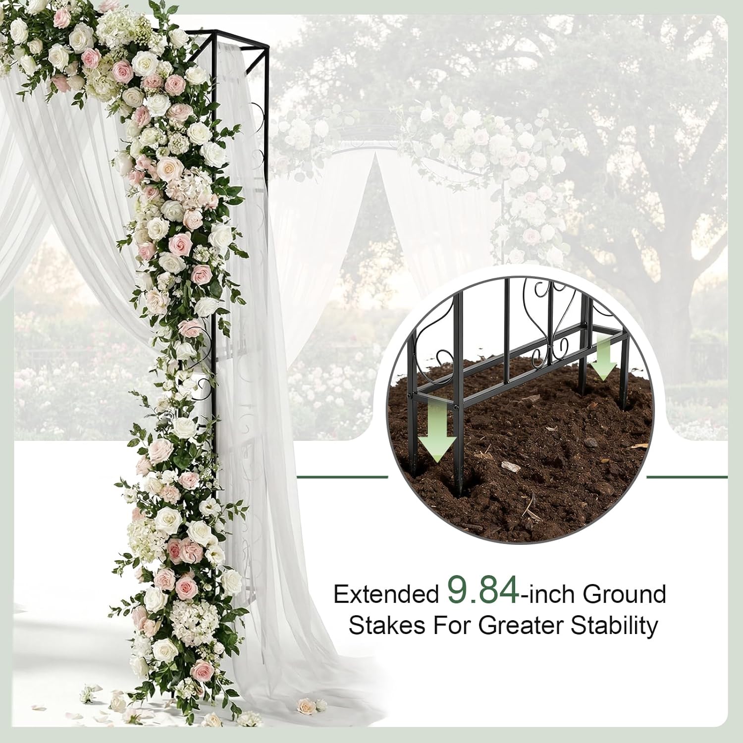 Garden Arbor, Bridge Top Garden Arch Trellis for Climbing Plants Outdoor, 7.4ft Double Layers Metal Garden Arch for Christmas Wedding Birthday Backyard Lawn (Bridge Top)