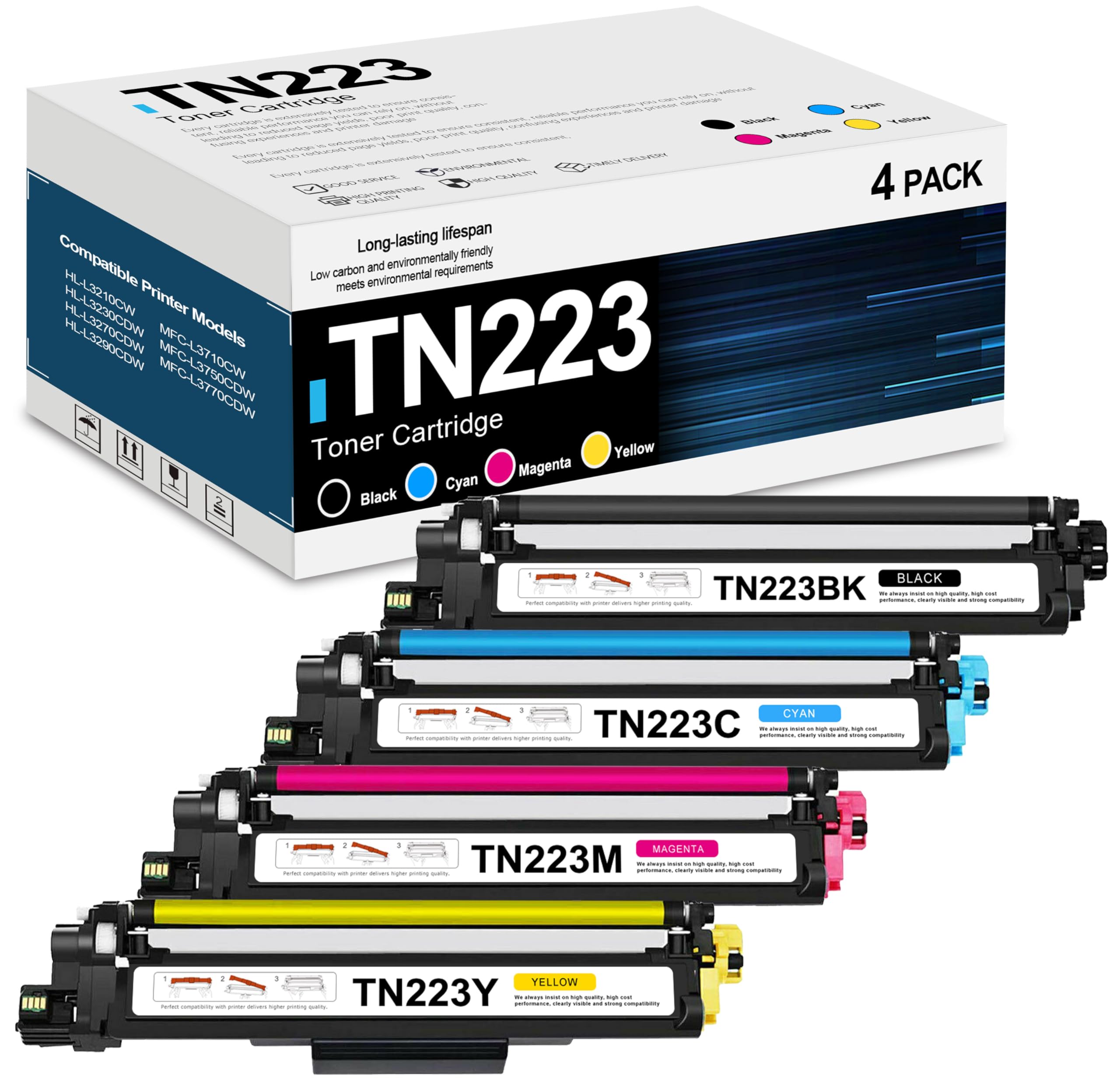 TN-223 TN223BK/C/M/Y Toner Cartridges (4-Pack) Replacement for Brother TN223 TN 223 TN2234PK Ink Cartridge Work with HL-L3270CDW HL-L3230CDW