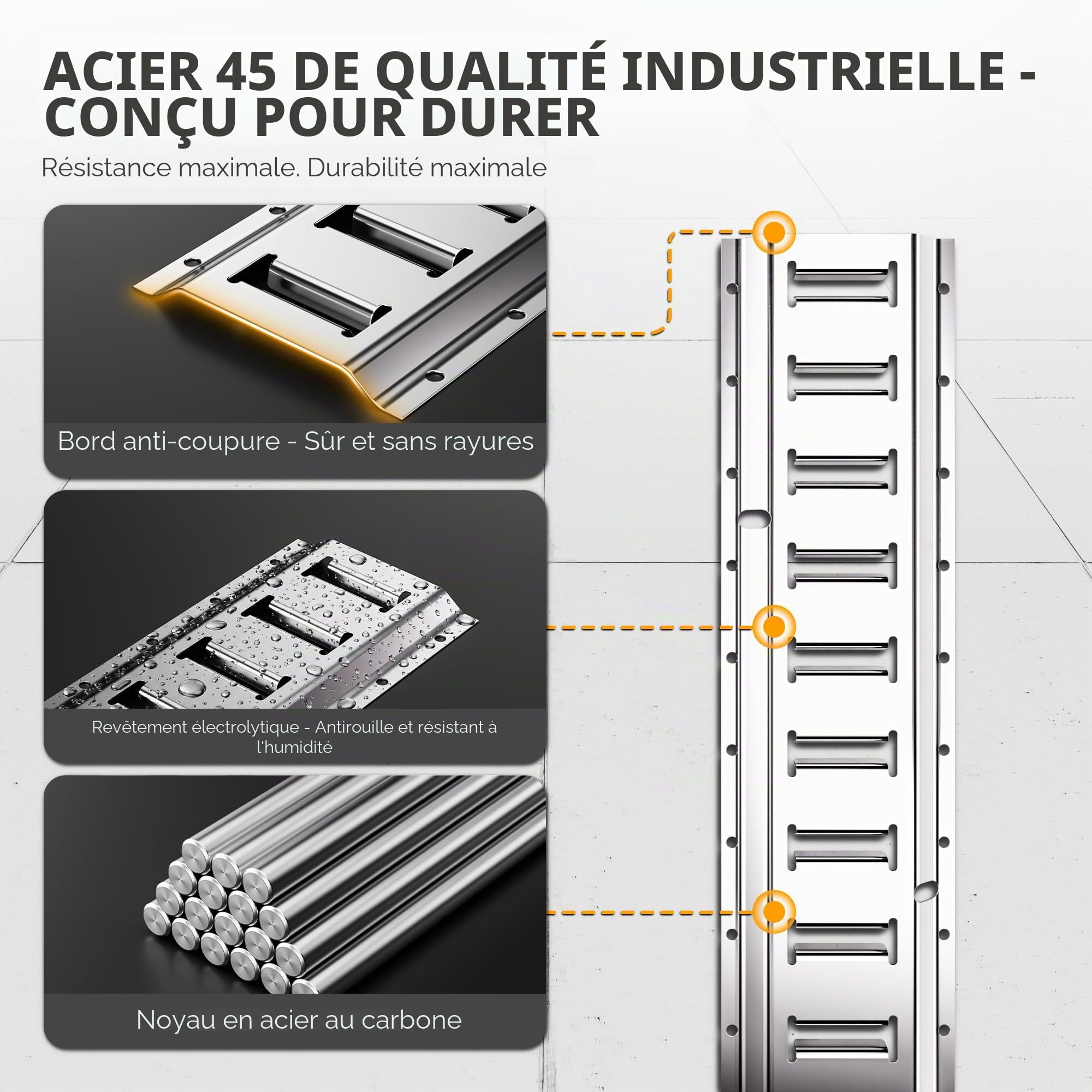 Kit Rail d'Arrimage E-Track 27 Pièces, Capacité 998 kg | 8 Rails E-track, 8 Attaches avec Anneau D, 8 Anneaux en O, 2 Crochets Doubles + 1 Crochet pour Pneu
