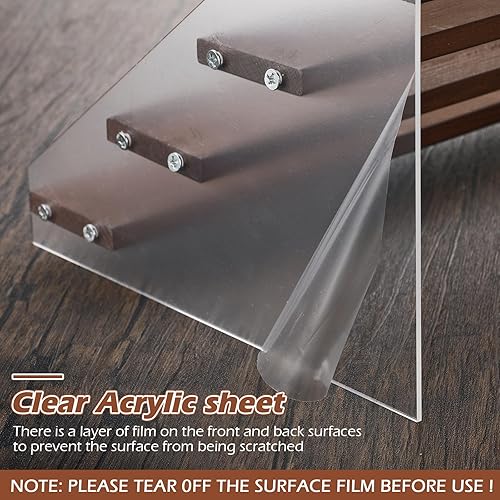 Miniatura 4 de Queekay Paquete de 4 soportes de exhibición de madera acrílica, estante de exhibición escalonado de madera, estantes organizadores de acrílico