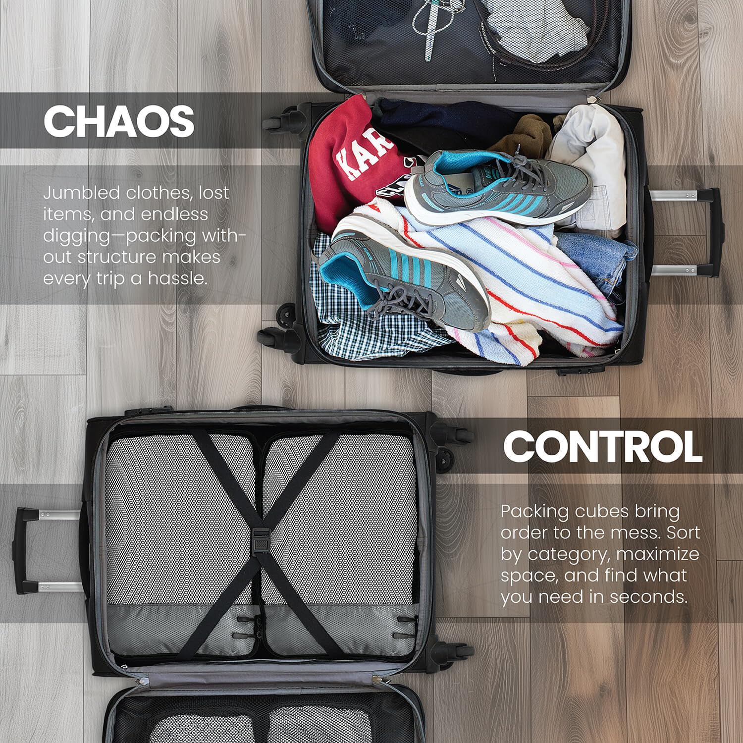 FATMUG Packing Cubes Travel Pouch / Bag Suitcase Organiser Set of 4 ( 2 Medium and 2 Small) - Grey Polyester 1