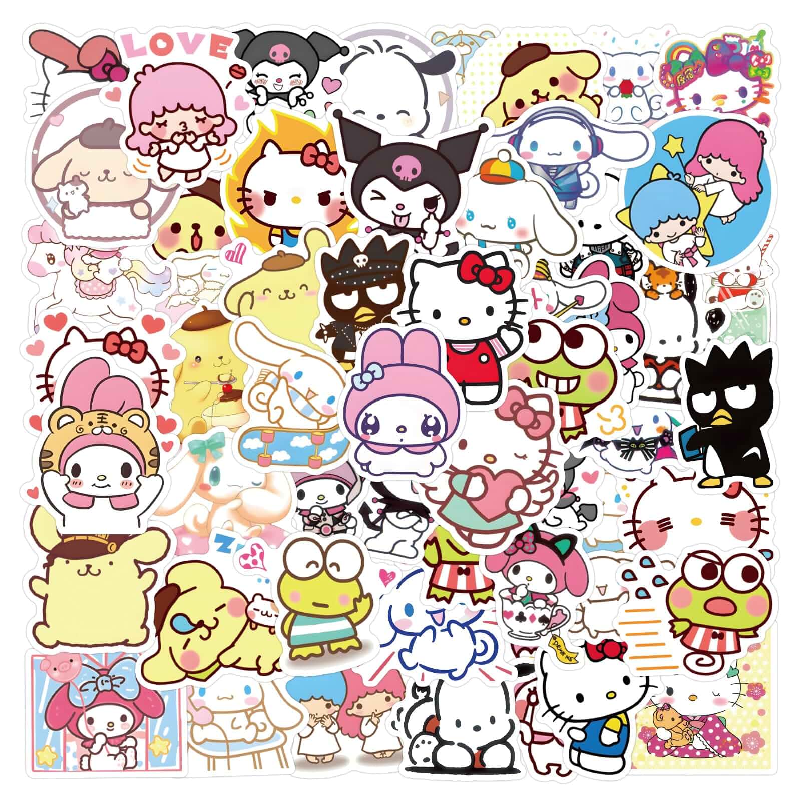 100pcs Hellokitty Kuromi Mymelody Stickers for Kids, Cute Sanrio Cartoon Waterproof Vinyl Decal for Teen Girl Adult Notebook Laptop Water Bottle Skateboard Guitar Travel Case Phone Bike