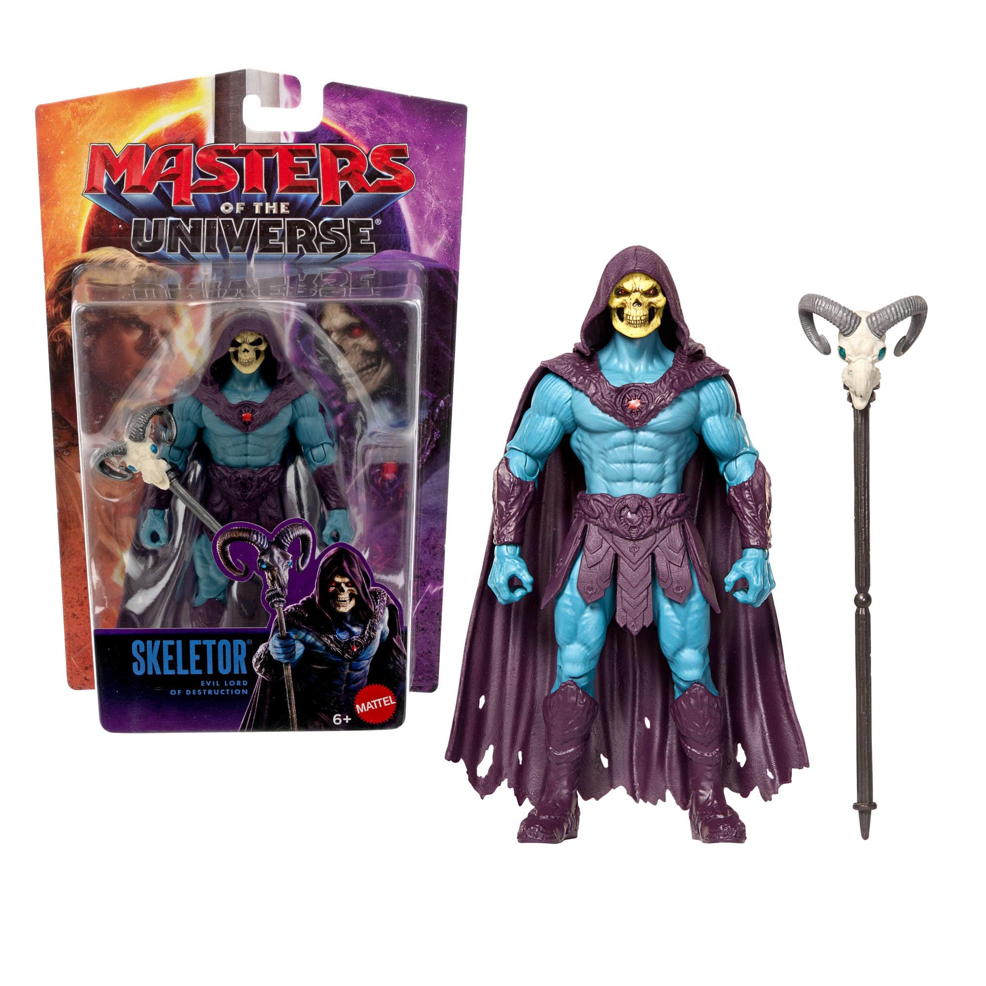 Mattel Skeletor Actionfigur Master of the Universe 14 cm, detailgetreu, 14 Gelenke, Widderkopf-Havoc-Stab