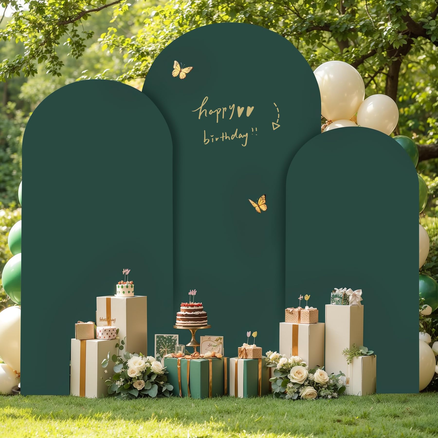 (7.2FT, 6.6FT, 6FT) Wedding Arch Cover Set of 3 Hunter Green Spandex Fitted Arch Cover for Round Top Chiara Backdrop Stand Covers for Birthday Party