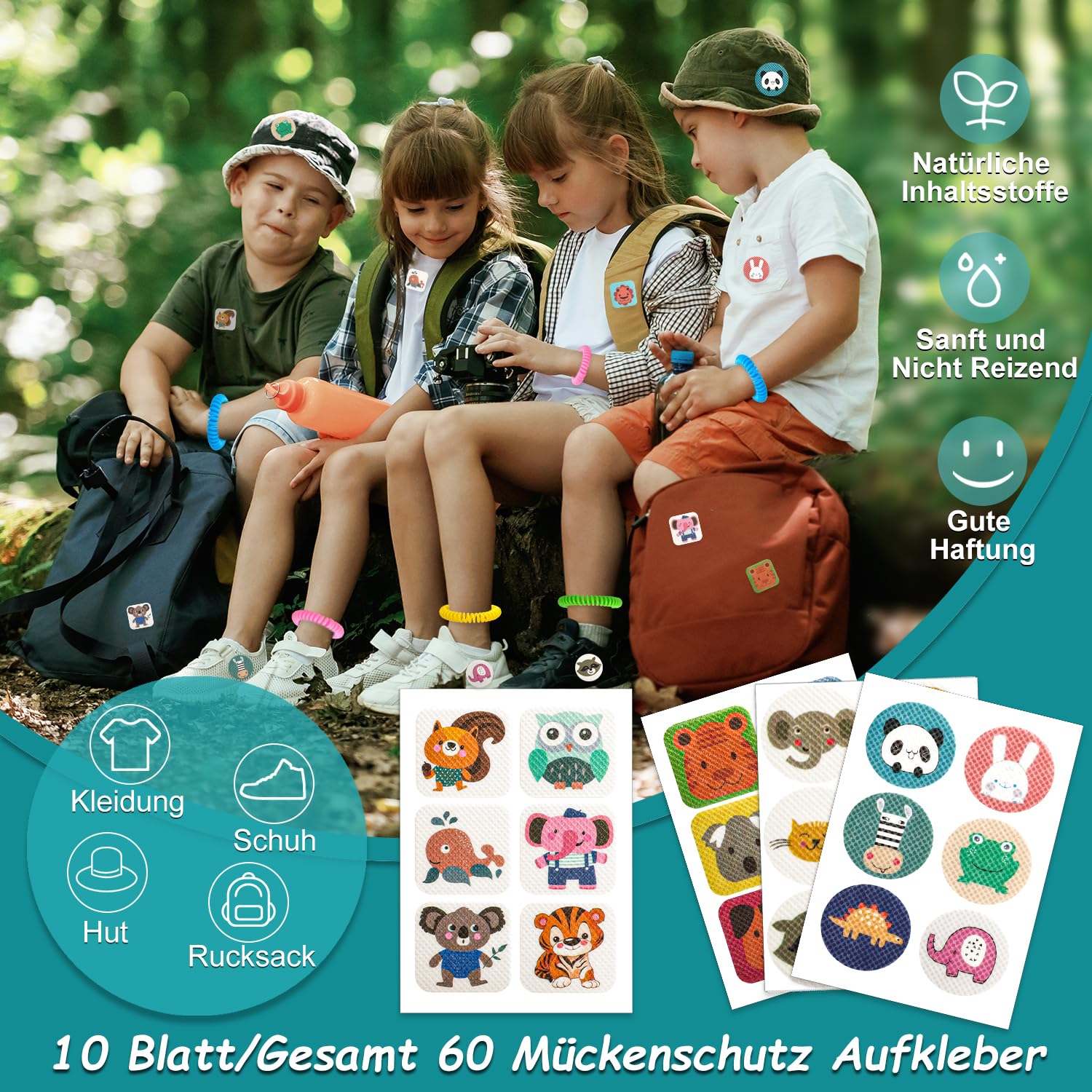 Braccialetti Antizanzare - 20 Pezzi Braccialetto Repellenti per Zanzare con 60 Cerotti Antizanzare per Bambini Adulti, Bracciale Zanzarella per Interni ed Esterni