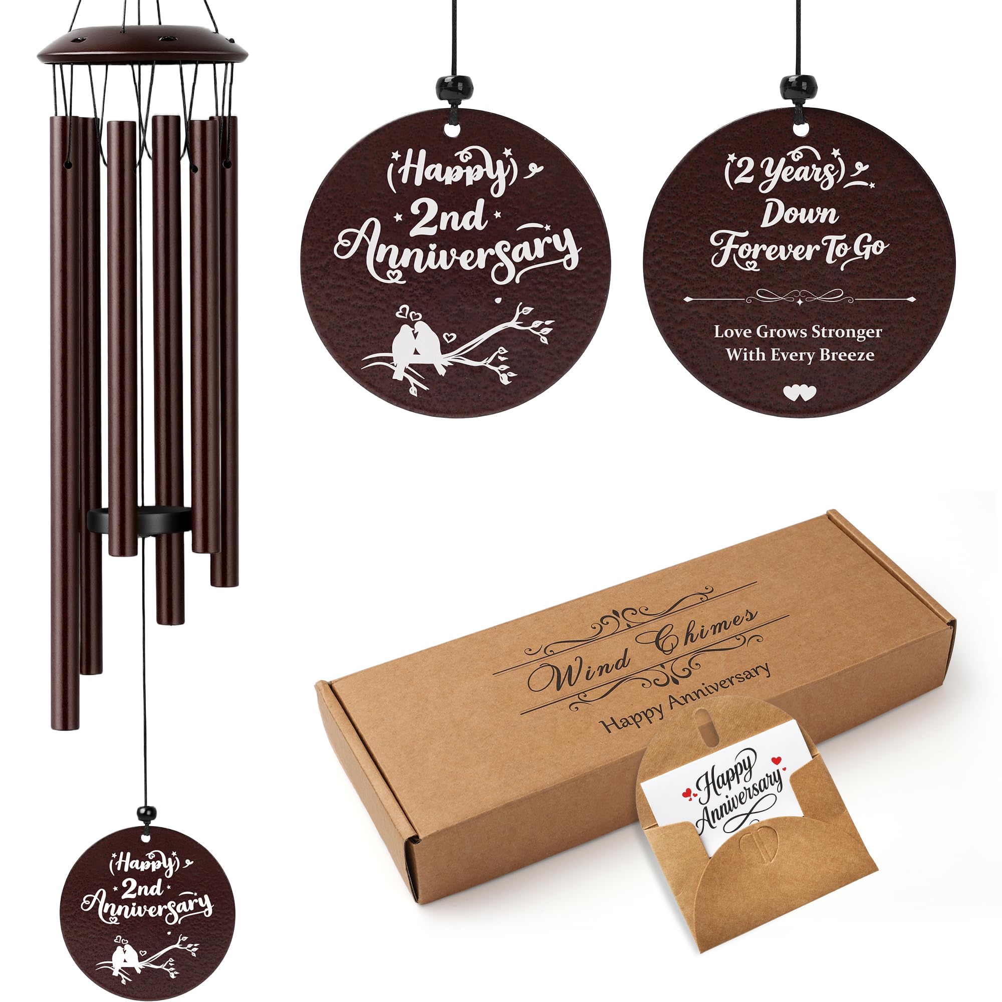 EcoUtens 2nd Wedding Anniversary Wind Chimes – 2 Year Anniversary Romantic Gifts for Him, Her, Couples, Girlfriend, Boyfriend — image 1