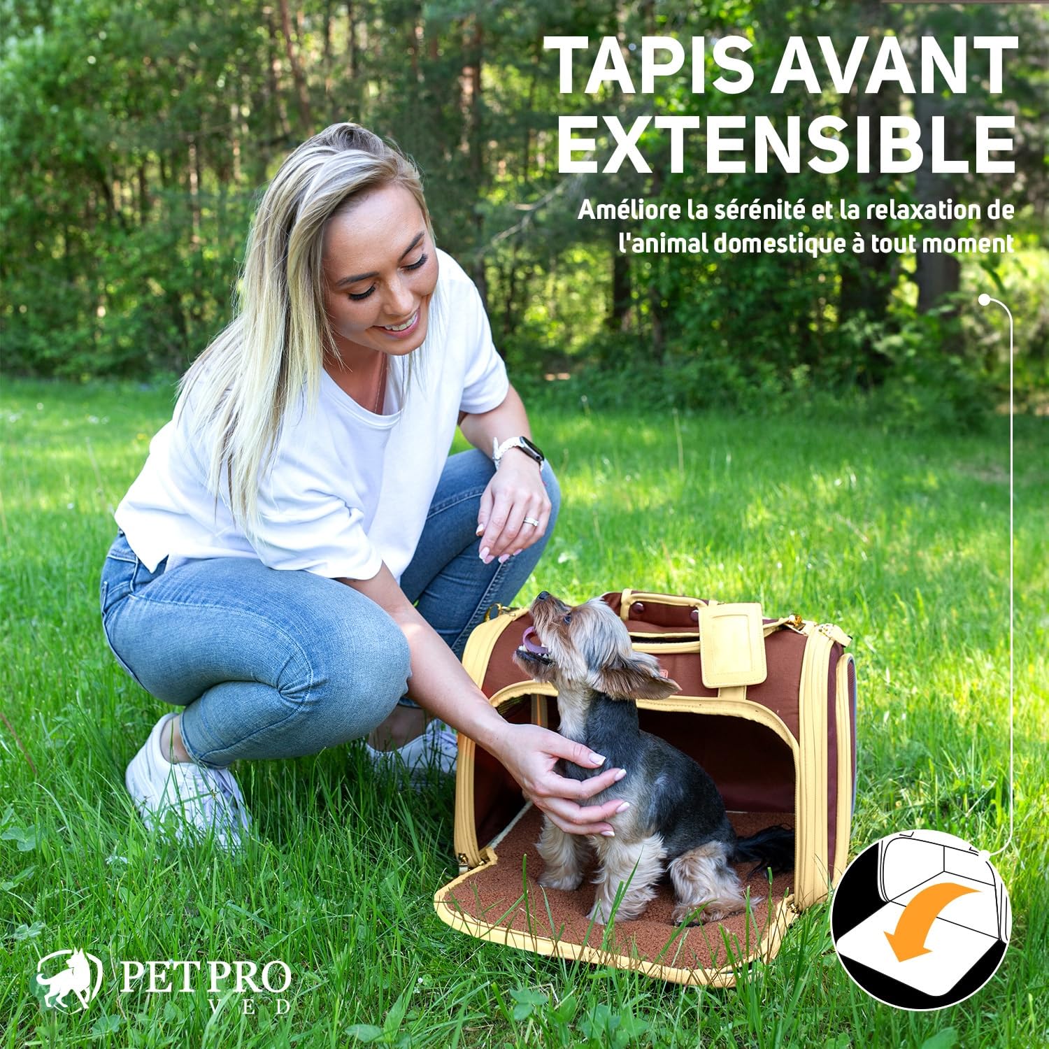 PETPROVED Caisse de Transport Chien Chat Sac de Transport pour Chien Voiture Chat Sac de Voyage Pliable Caisse Cage (M Marron)