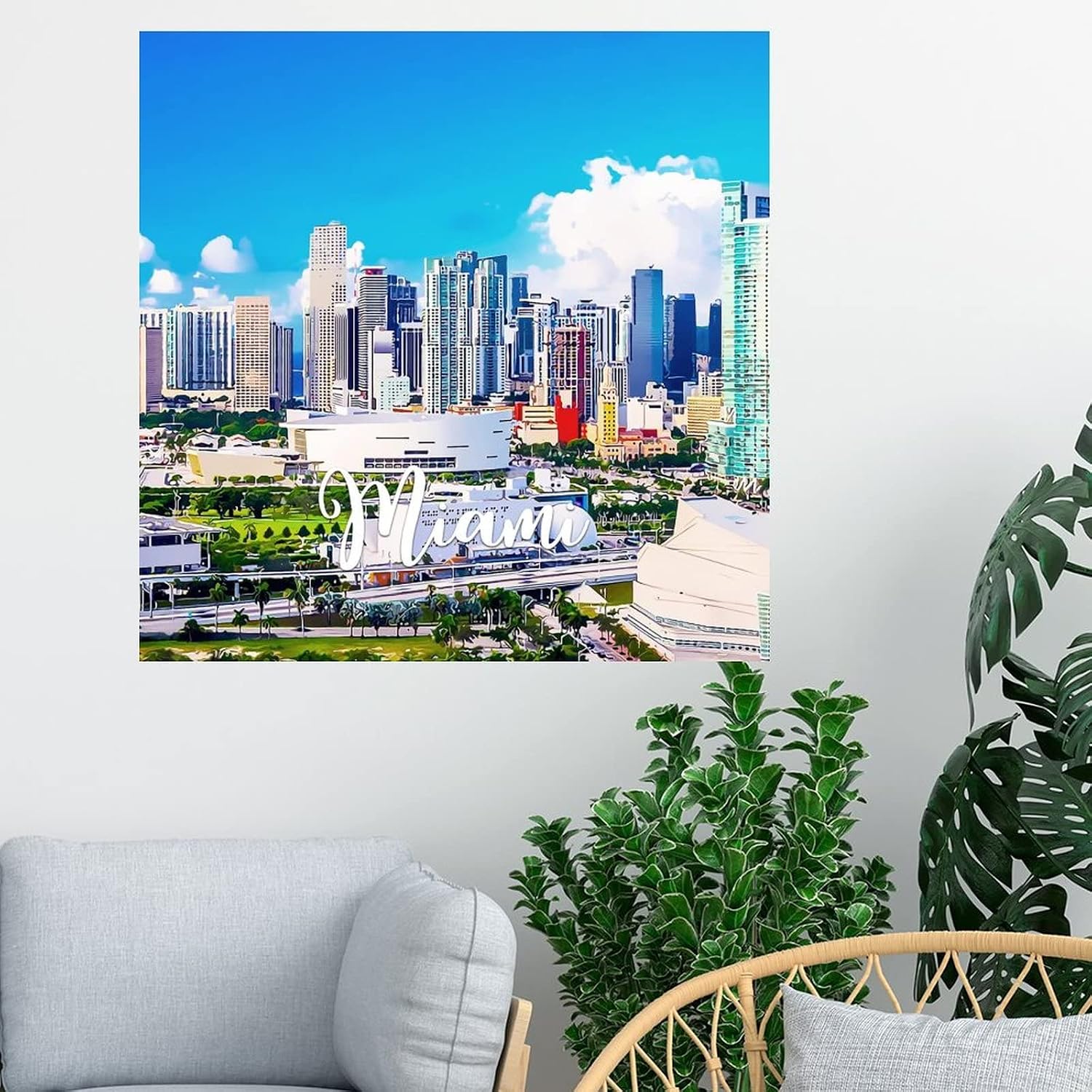 Guangpat Miami Downtown Cityscape Wall Decals Florida USA Wall Stickers Popular Country City Souvenir Travel Wall Art Removable Poster Vinyl Wall Decal for Home Bedroom Kitchen Office School 16 inch image 3