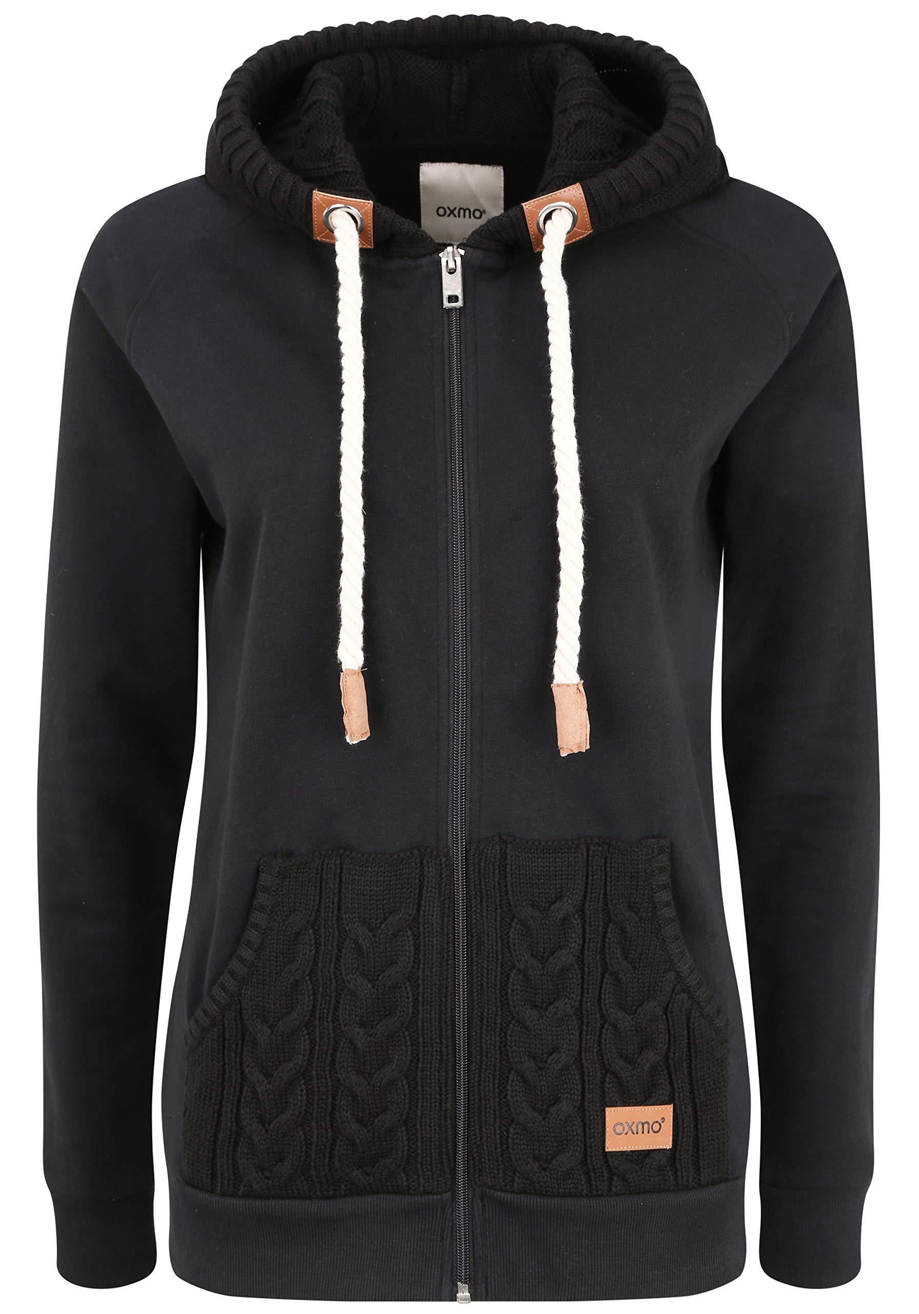 Oxmo Matilda Women's Zip Up Hoodie Sweater Hooded Jacket with Hood, Size:M, Colour:Black (799000)