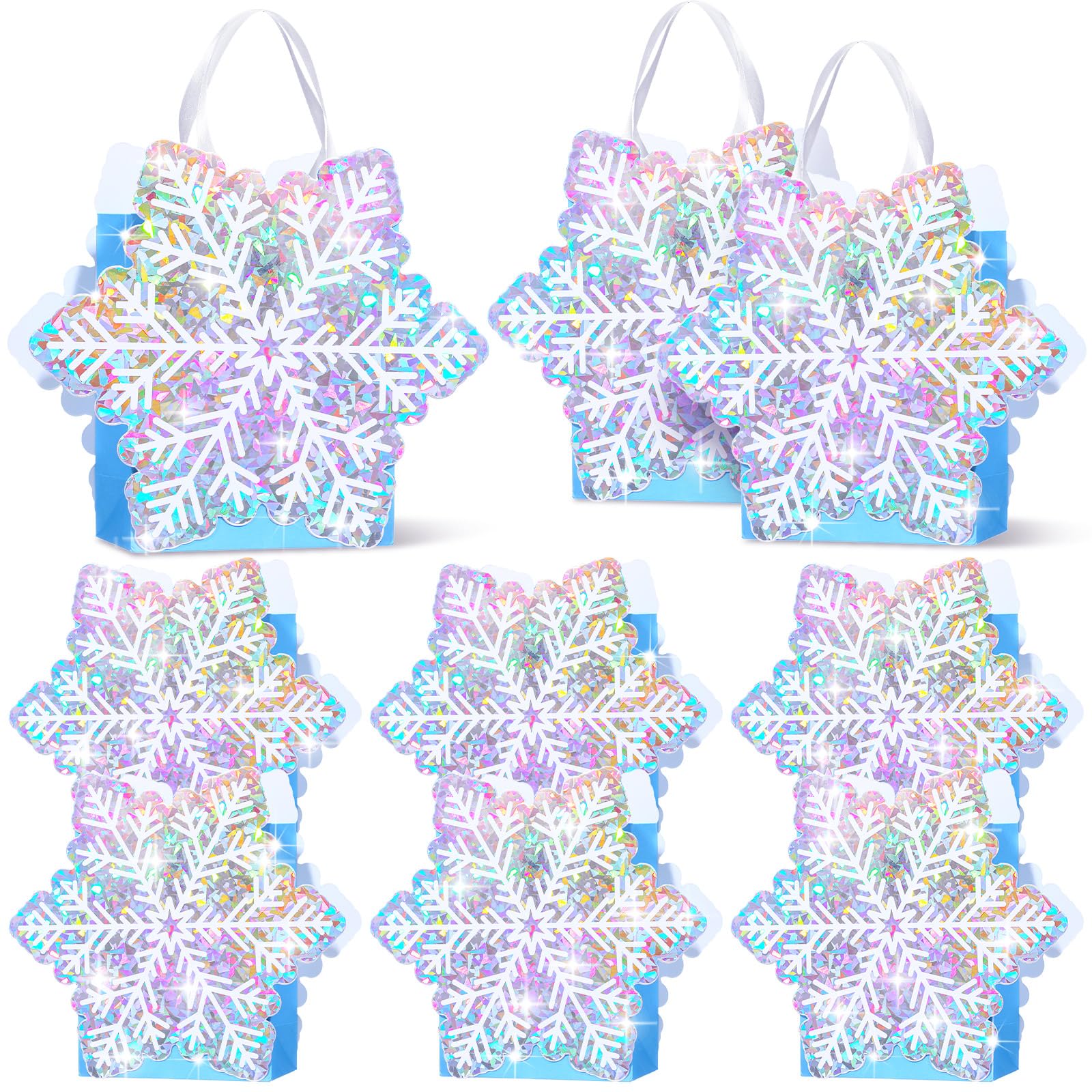 Photo 1 of Kolldenn 12 Pcs Holographic Snowflake Gift Party Bags Princess Party Favors Snowflake Candy Treat Goodie Bags with Handle for Wedding Holiday Birthday Supplies