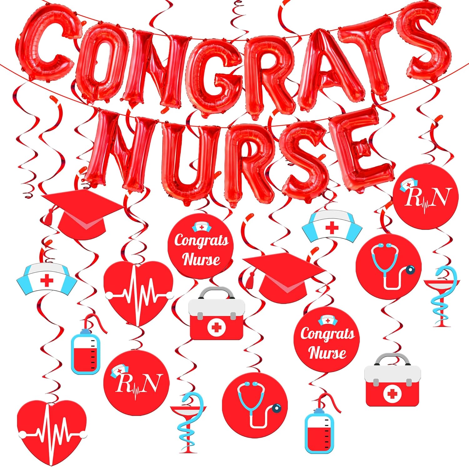 Nurse Graduation Hanging Swirls Decorations 39 Pieces