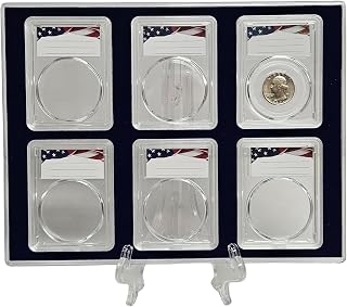 Generic Premium Acrylic Coin Display Storage Case for Washington Standing Liberty Barber Quarters or 24mm Coins- Includes 6 Certified Slab Holders with 24mm Translucent Inserts, FingerLakes 1005