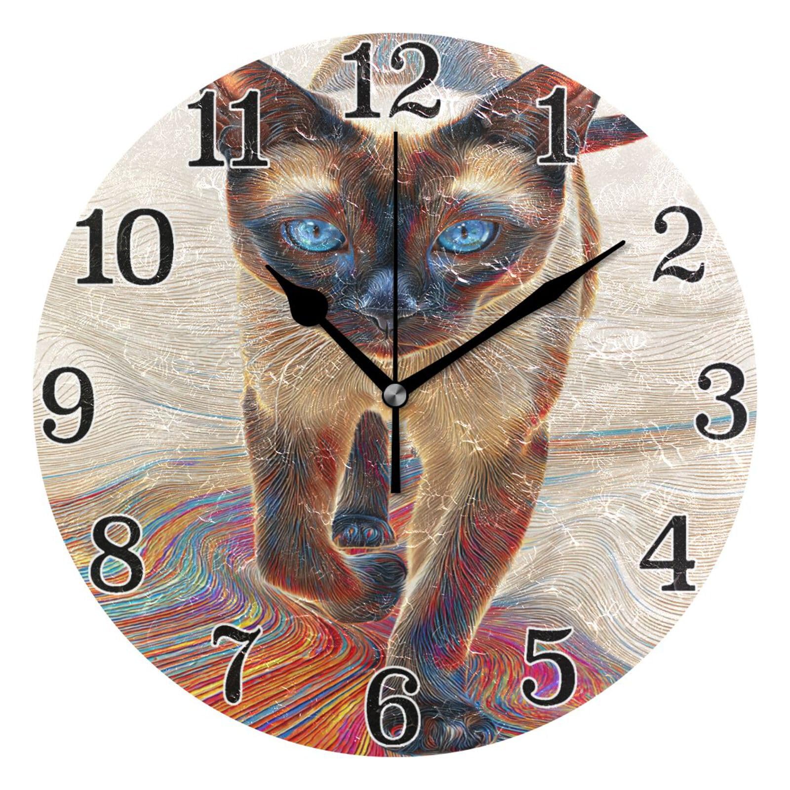 Horloge ronde chat siamois 3D de 25,4 cm, cadeau idéal