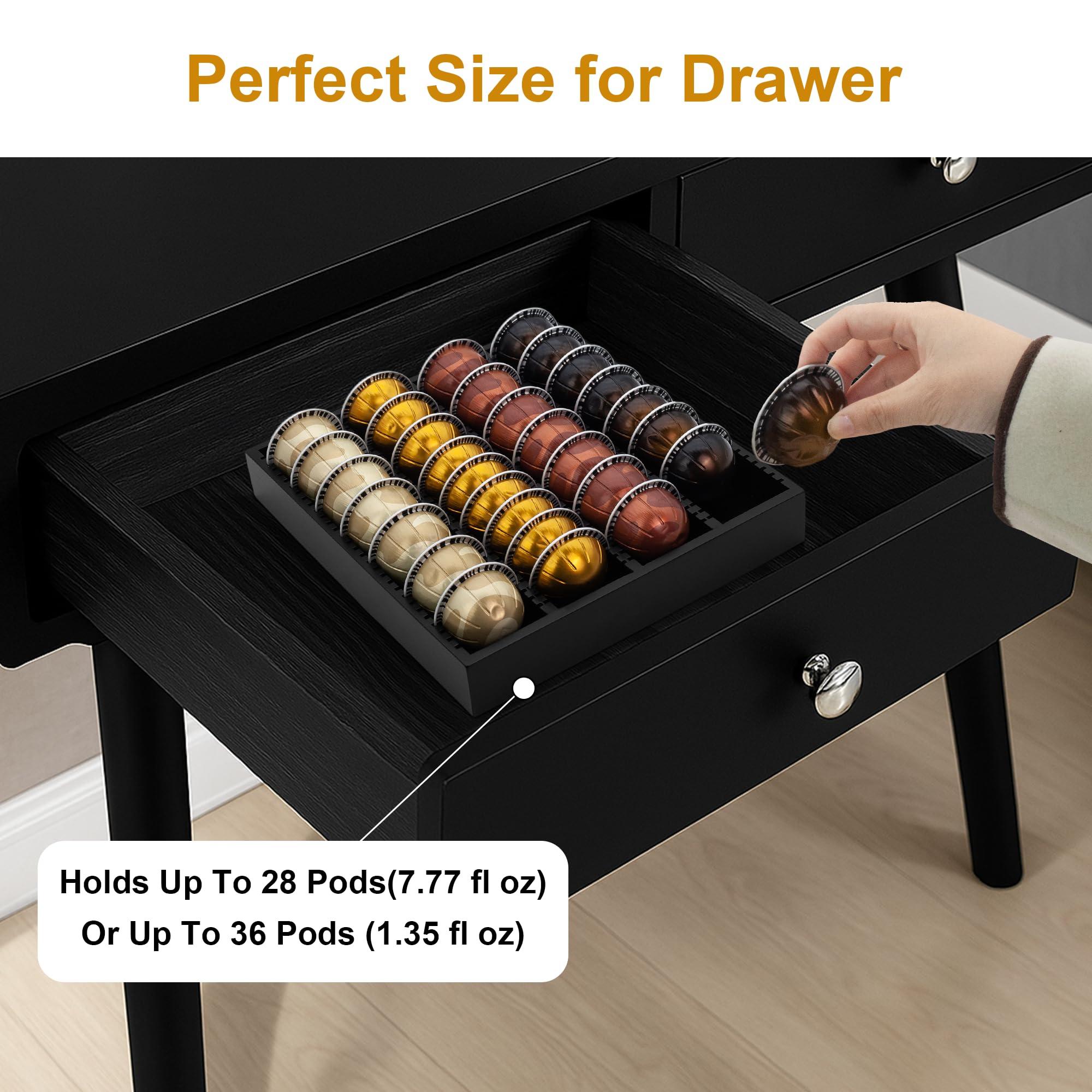 MinBoo Bandeja de almacenamiento de cápsulas de café de bambú, organizador de inserto de cajón de bambú para cápsulas de café, compatible con cápsulas Vertuoline, adecuado para cocina, hogar, oficina