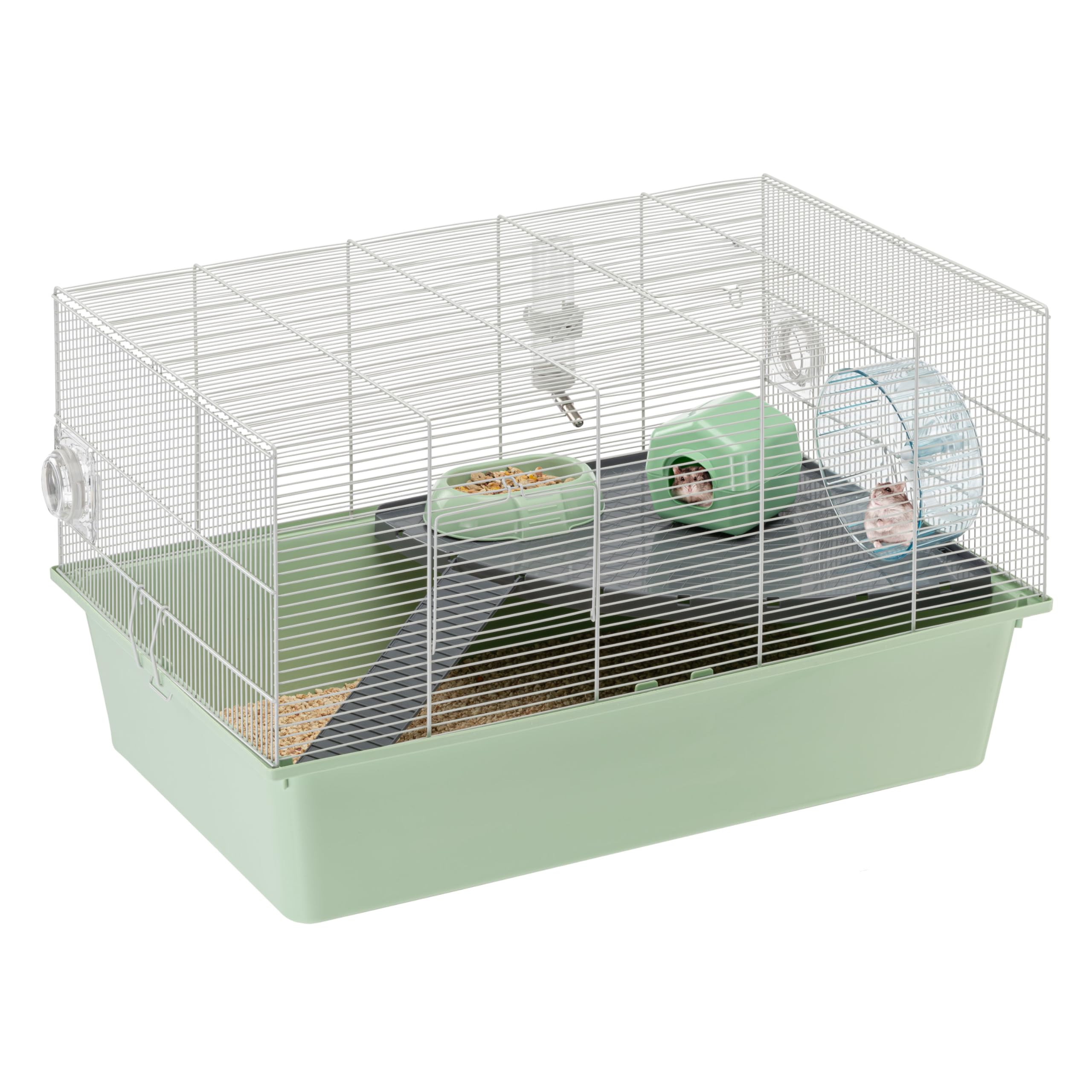 Ferplast Hamsterkäfig, Mäusekäfig Milos XL, Käfig für Hamster Mäuse, Kunststoffboden Struktur aus recyceltem Eisen, Einfache Wartung, Modulares Käfigsystem, Inklusive Zubehör, 69,5 x 46 x h 41 cm
