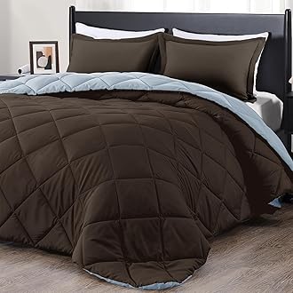 downluxe Twin Comforter Set - Brown and Blue Twin Comforter, Soft Bedding Sets for All Seasons -2 Pieces - 1 Comforter (66"x92") and 1 Pillow Sham(20"x26")