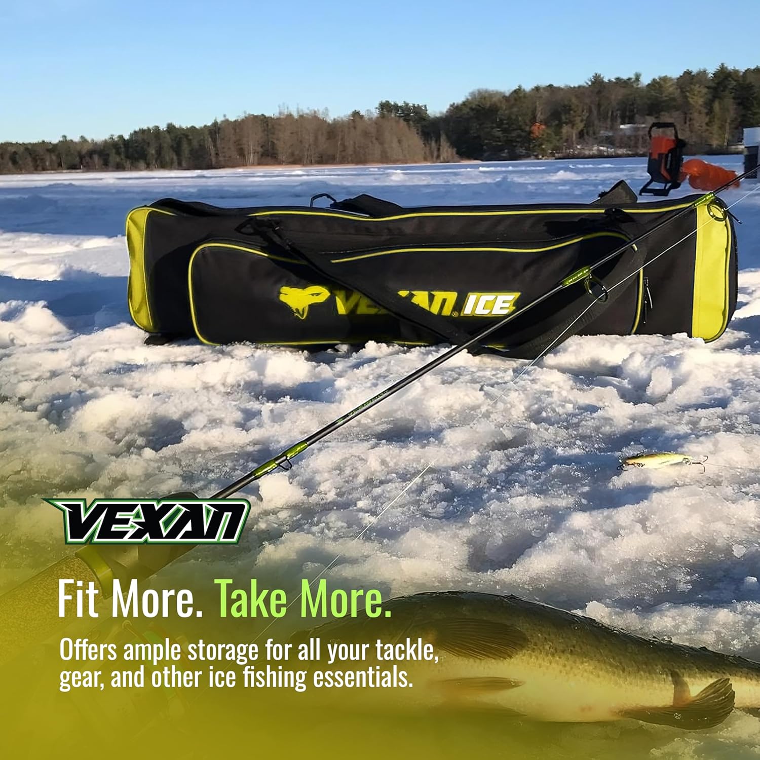 Vexan Ice Fishing Rod Case – Water-Resistant Travel Rod & Reel Case with Hard Shell Tube, Spinning Rod & Tip-Up Storage – Fishing Pole Bag for Travel – Fits 8 Setups - 36" inches
