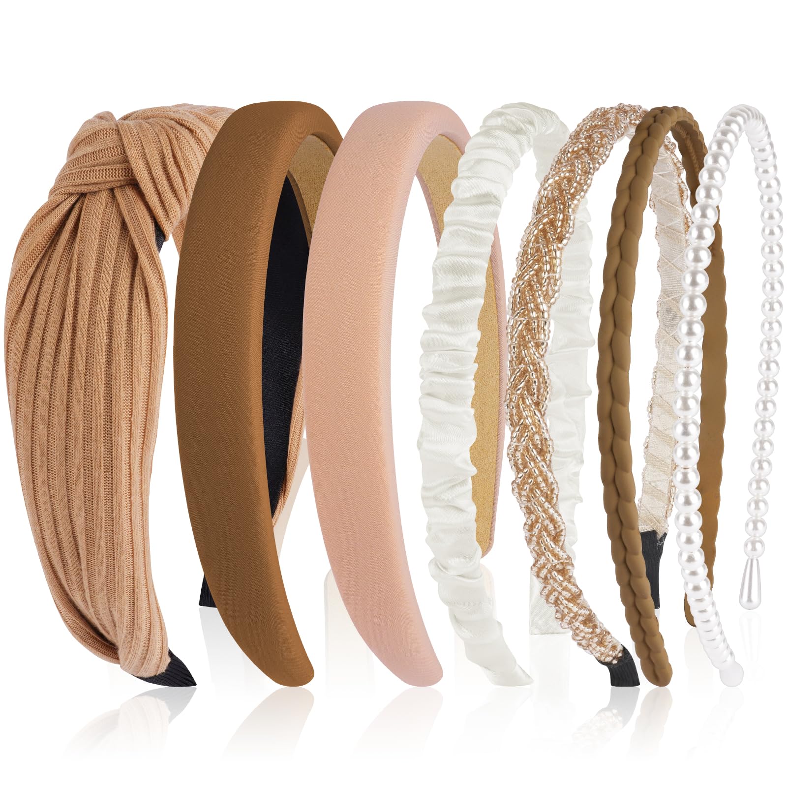 LOPHE Women's 7pcs Fabric Headbands Set, Pearl, Padded, Sparkly Beaded, Thin Braided, Various Models for Women and Girls