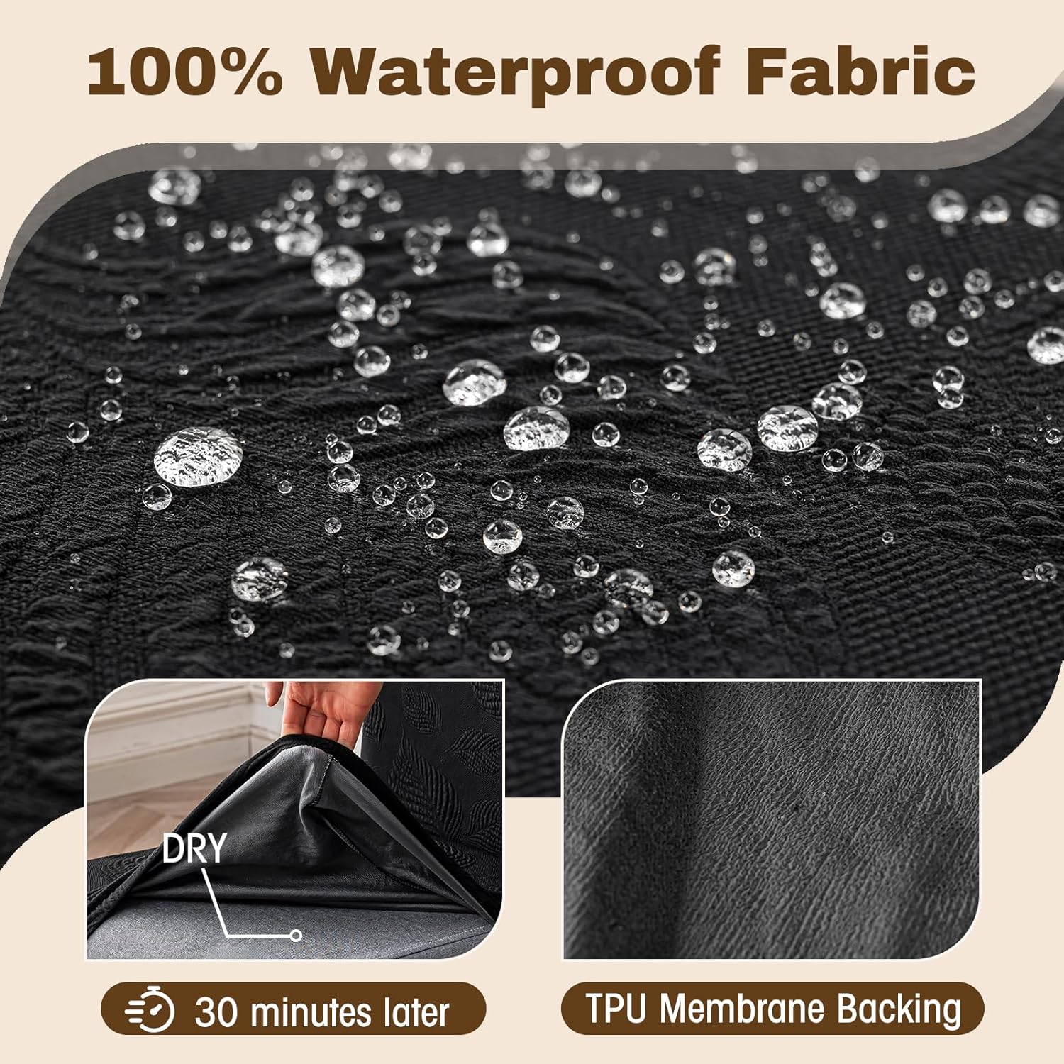 Gennia Recliner Sofa Covers 5 Pieces, Waterproof Sectional Couch Cover Stretch 3 Seat Reclining Couch Cover Soft Sofa Slipcover with Elastic Bottom Furniture Protector for Kis, Pets (Black)