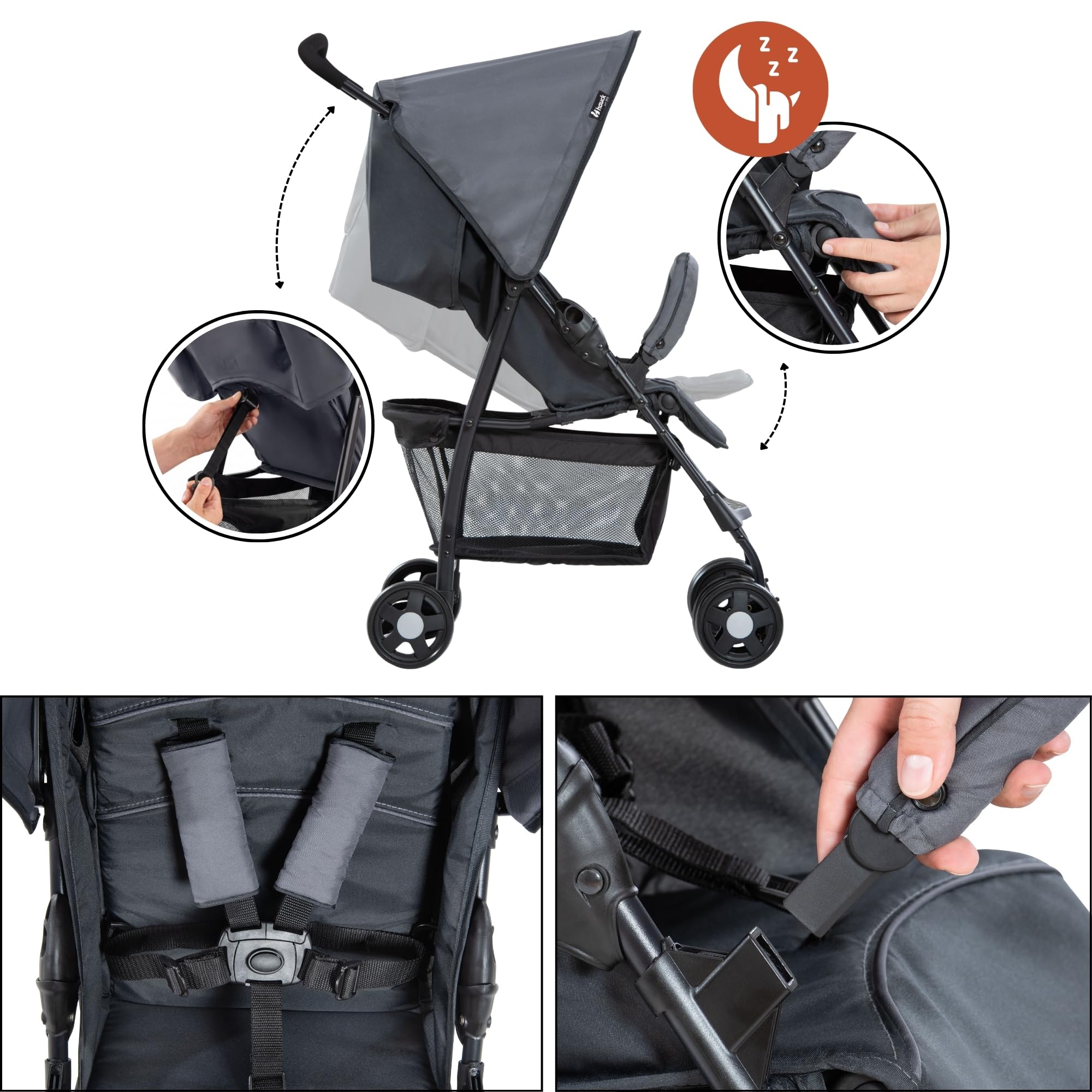 hauck Sport Carrito Bebe Ligero desde el Nacimiento - Silla de Paseo Reclinable para Niños hasta 15 kg - Carro Plegable Ultraligero 5,9 kg - Cesta Grande hasta 3 kg - Gris Oscuro