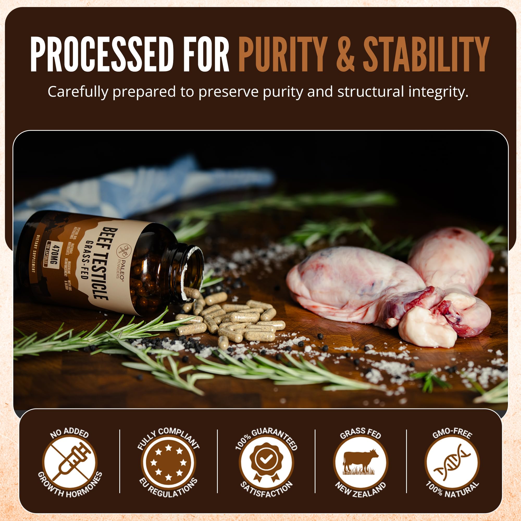 Beef Testicle Kapseln Grass-Fed – 400 mg pro Kapsel – Gefriergetrocknete Rinderhoden – 180 Kapseln – Grasgefüttertes Rind aus Neuseeland