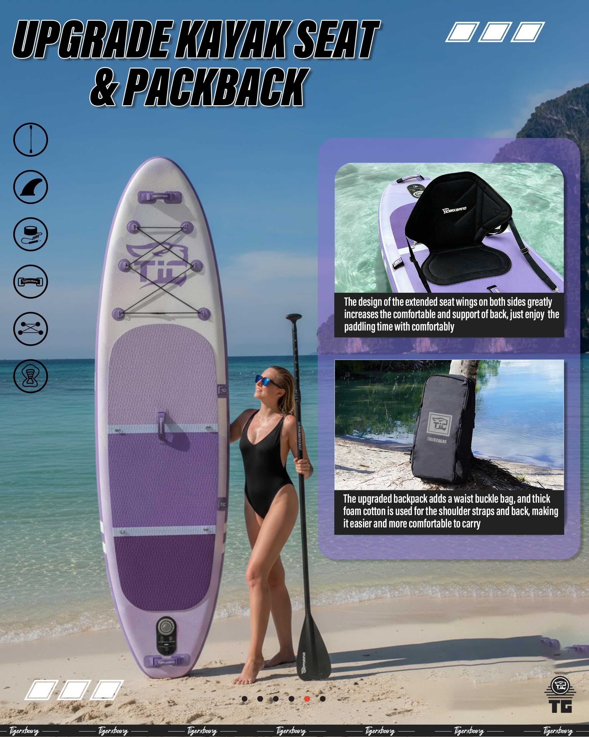 Defender Pro - Tavola gonfiabile per SUP con sedile, pagaia regolabile e accessori completi, 320 x 82 x 15 cm, colore: viola UV